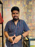 Vakrarekha - Blue Pure  Cotton Hand Block Print  Shirt