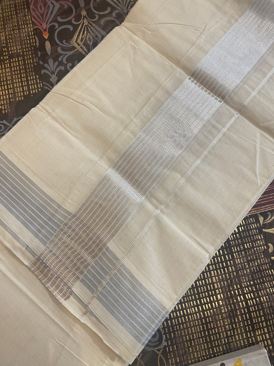 Handloom Double Dhothi ( Silver Zari )