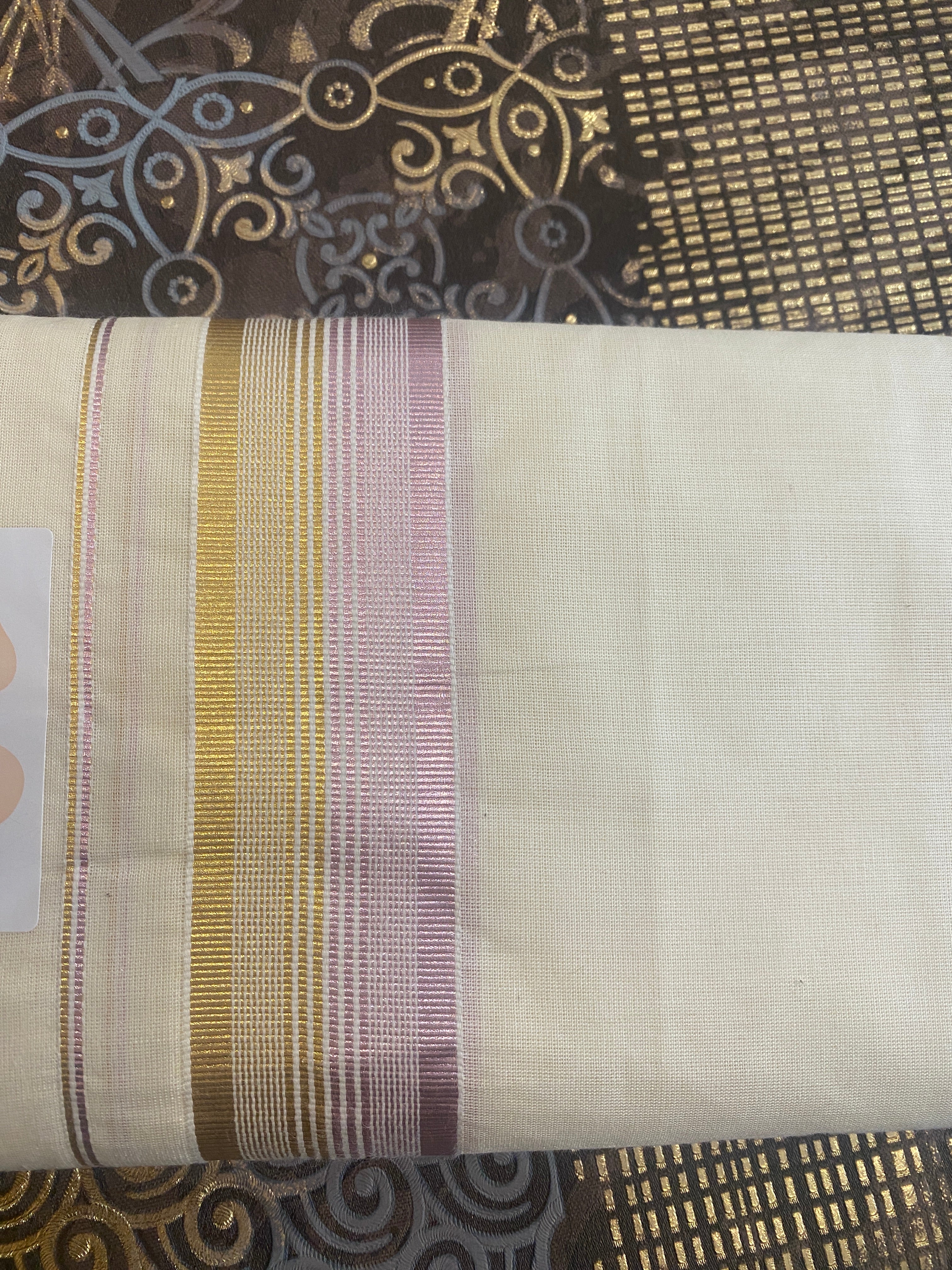 Hemaruna - Handloom Double Dhothi ( Golden & Rose Gold Zari )