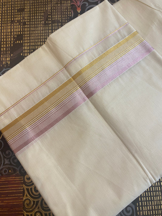 Handloom Double Dhothi ( Golden & Rose Gold Zari )