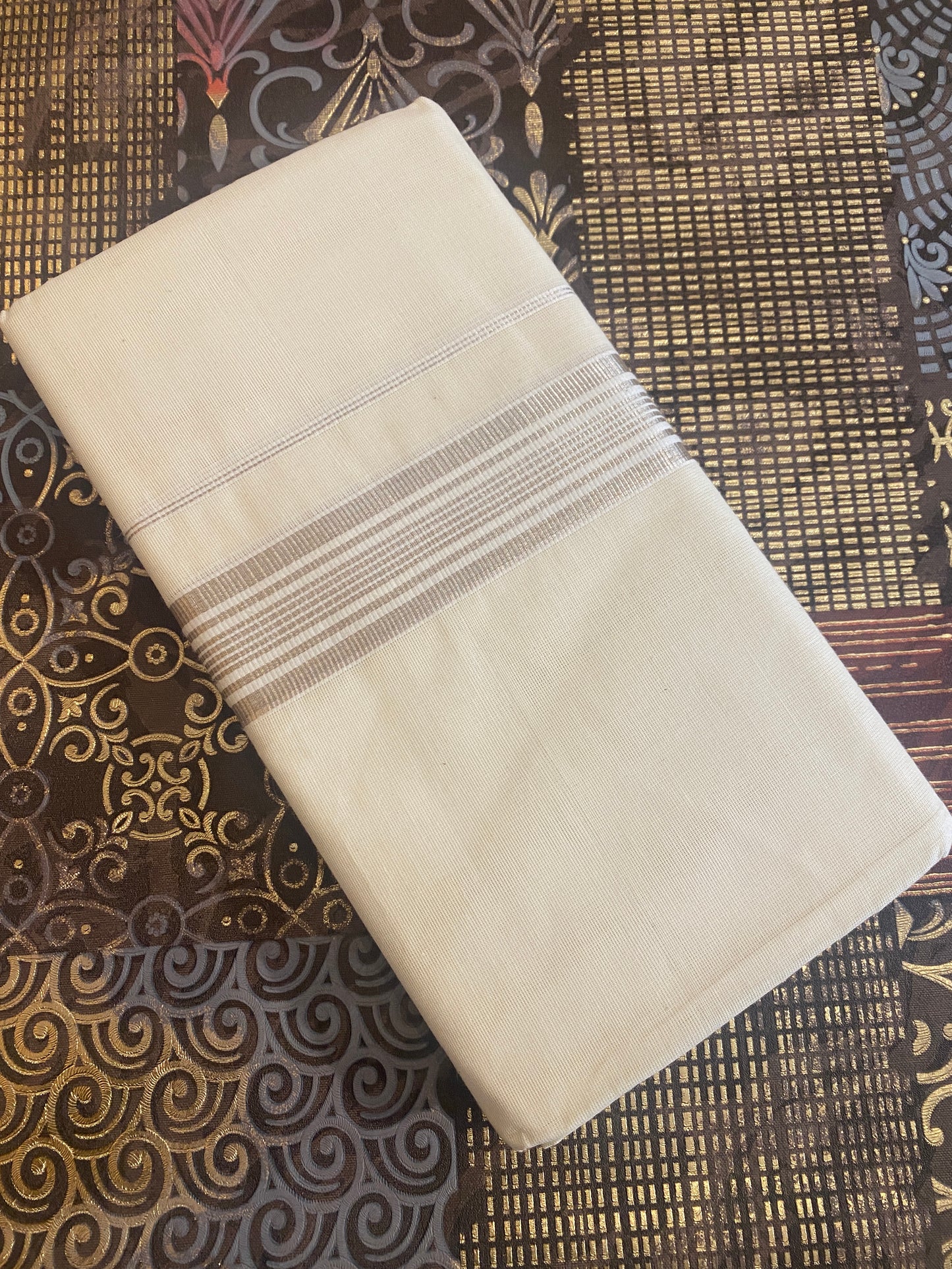 Handloom Double Dhothi ( Silver Zari )