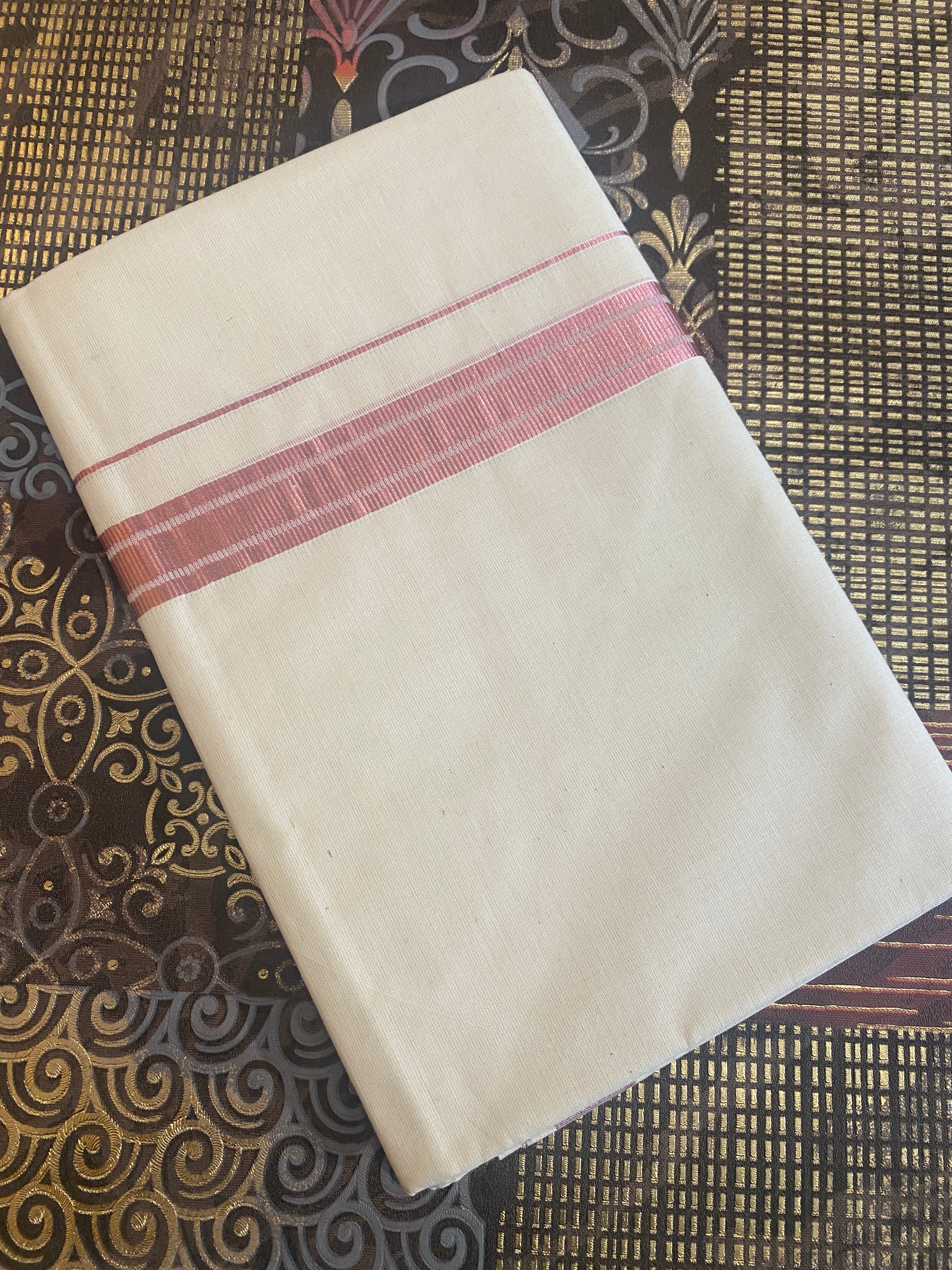 Aruna - Minimal Rose Gold Zari Border Dhoti