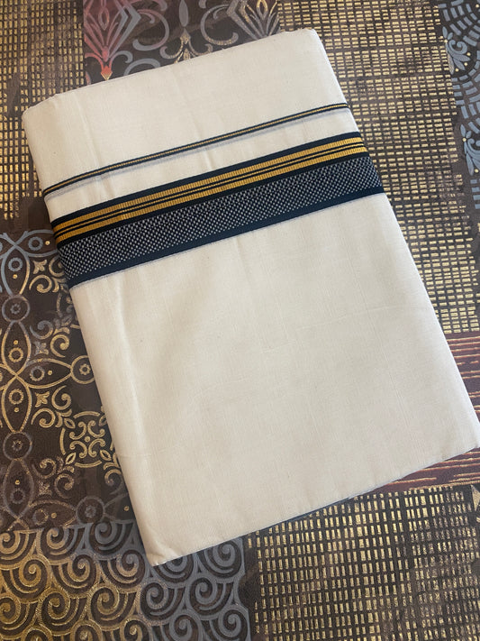 Handloom Double Dhothi ( Black & Golden Zari )