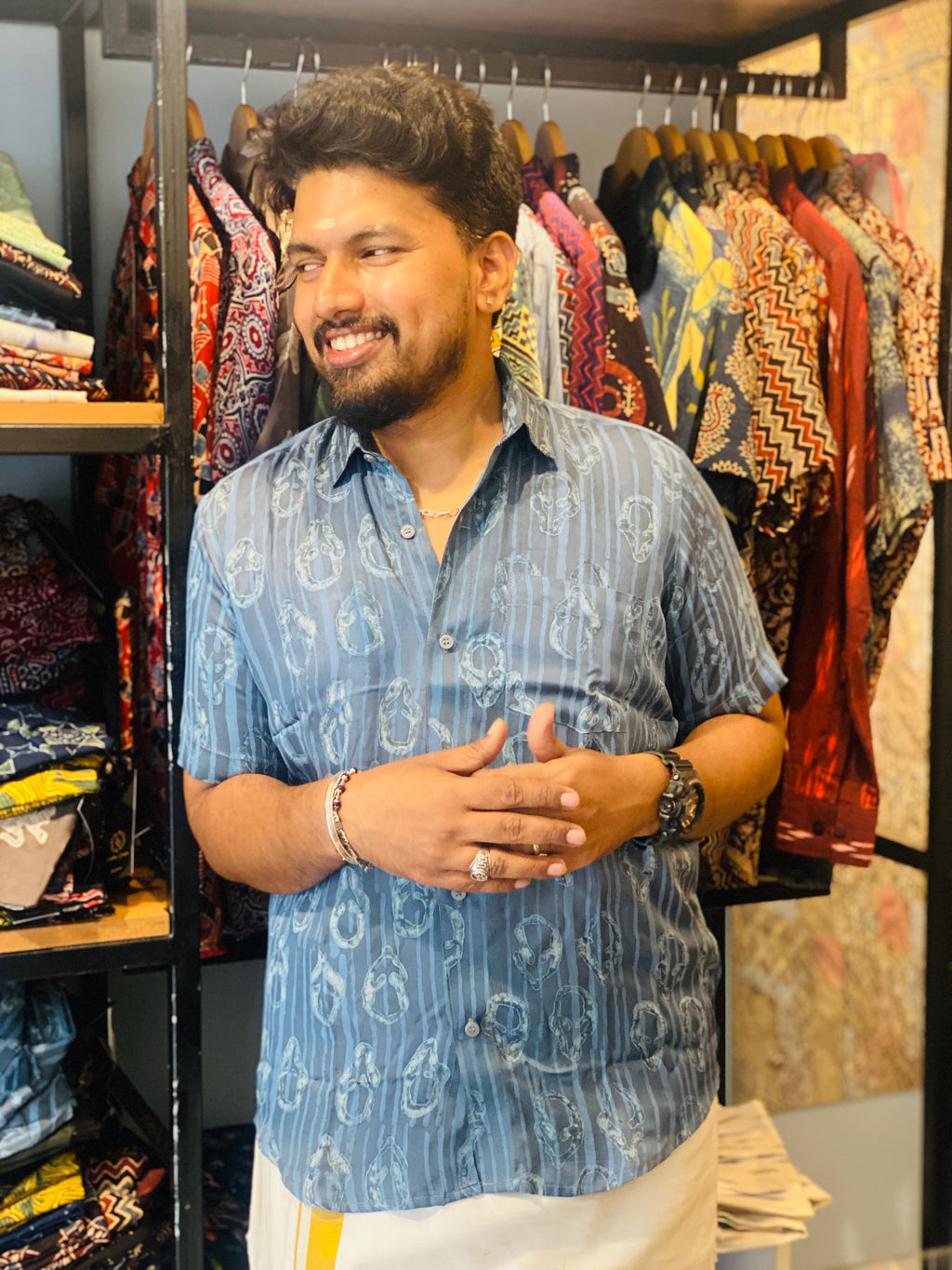 JalaRekha - Blue Modal Silk Shirt