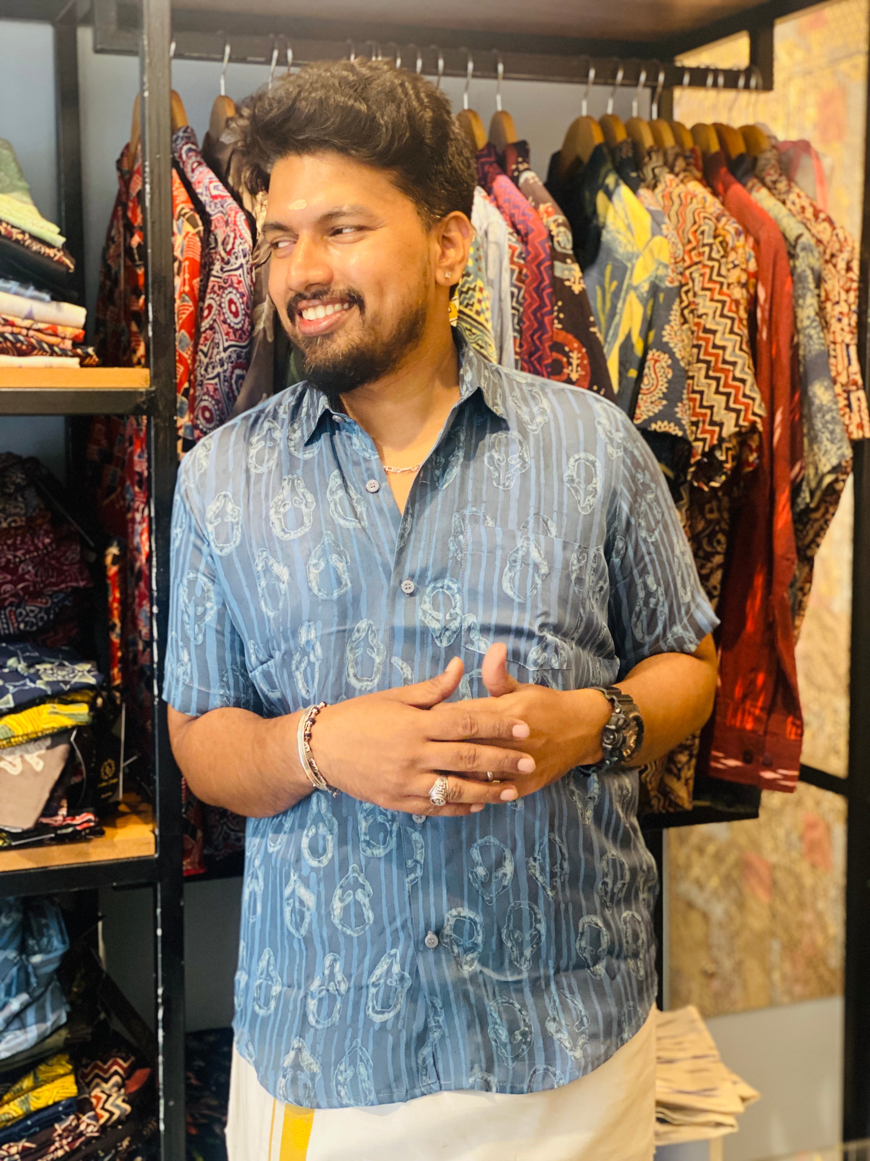 JalaRekha - Blue Modal Silk Shirt