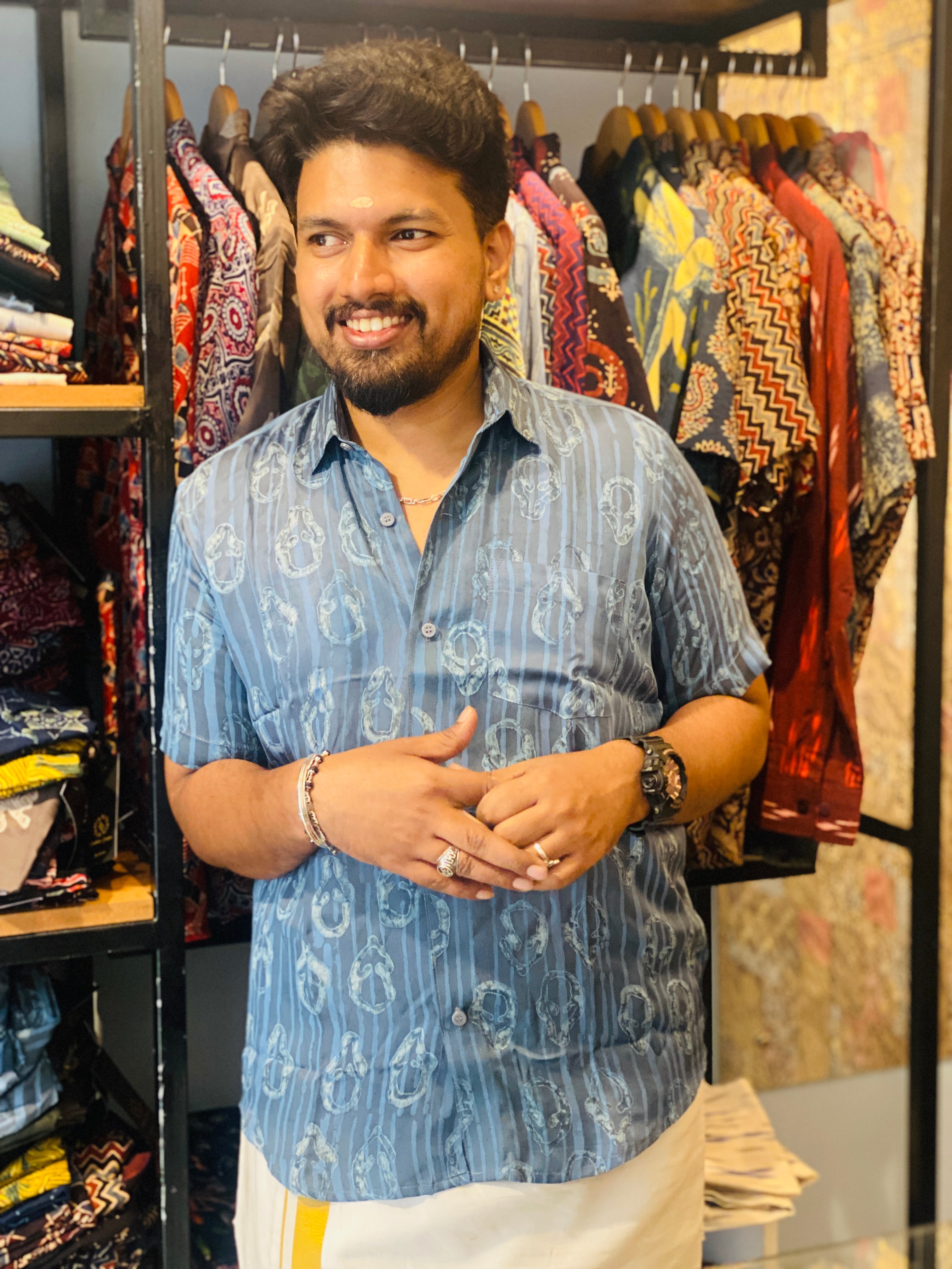 JalaRekha - Blue Modal Silk Shirt