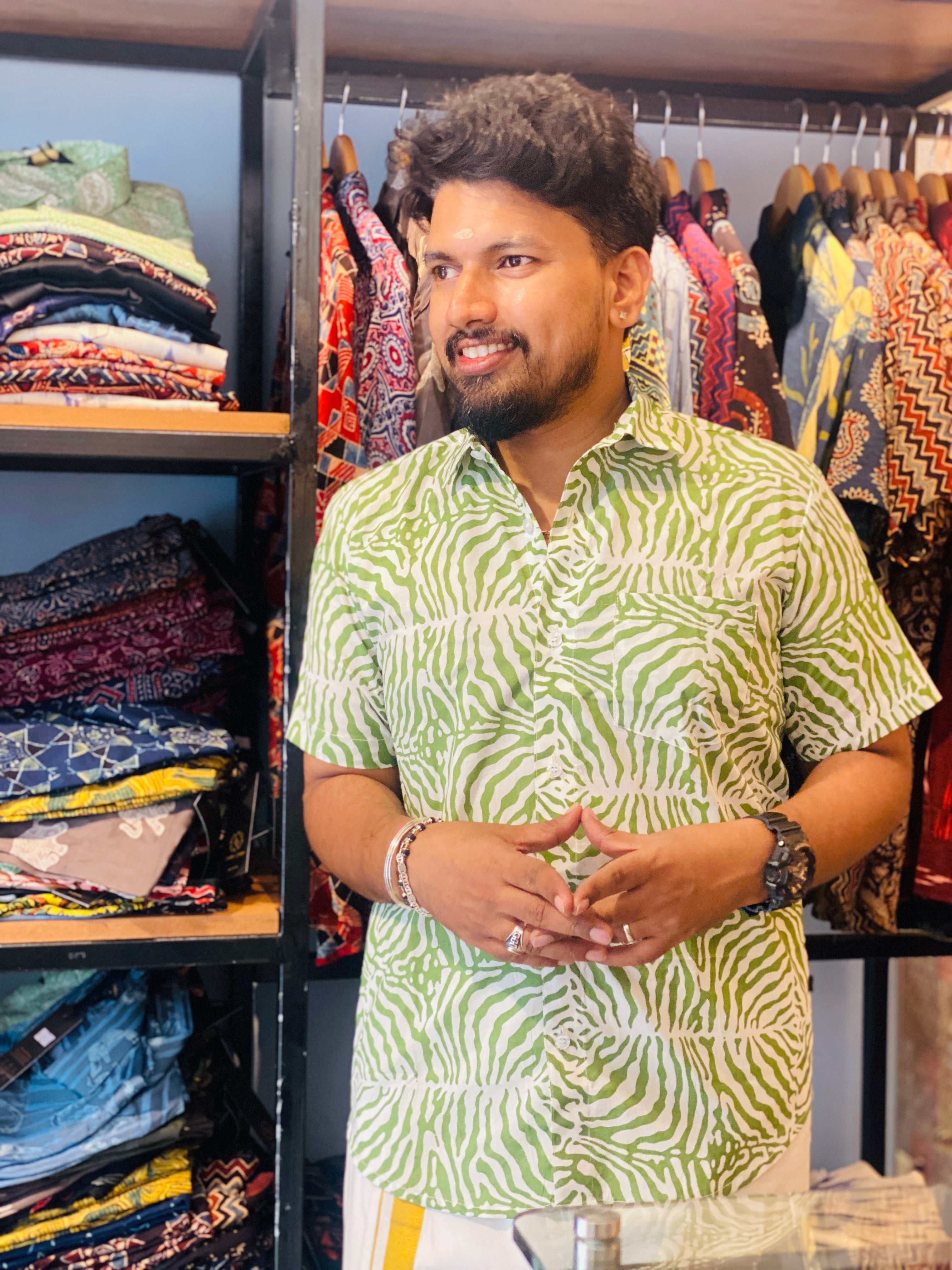 Green Grafiti Printed Cotton Shirt