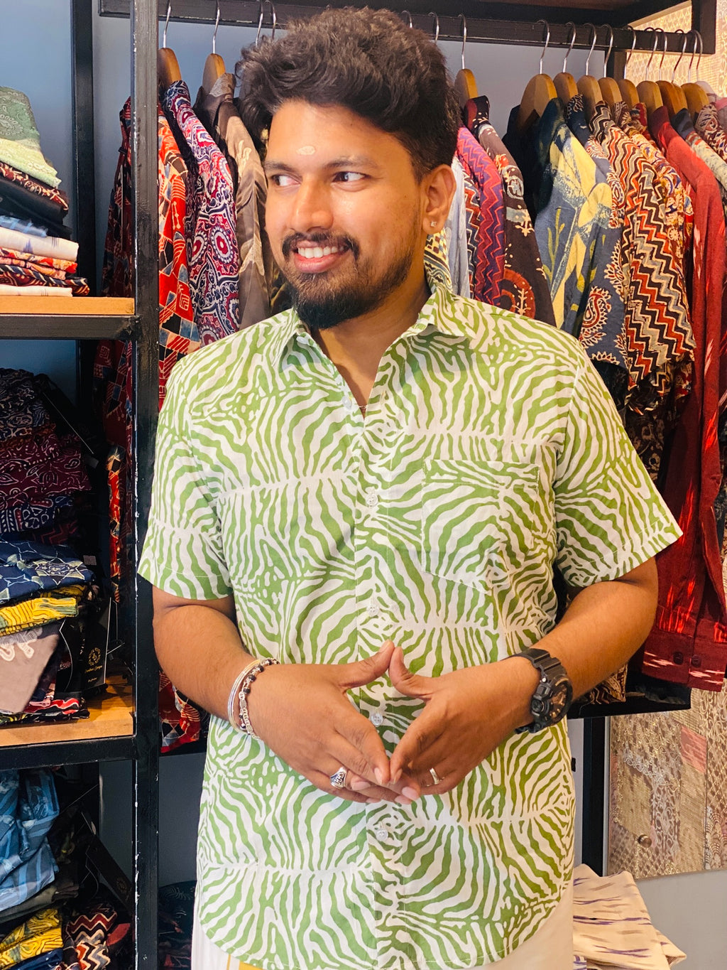 Green Grafiti Printed Cotton Shirt