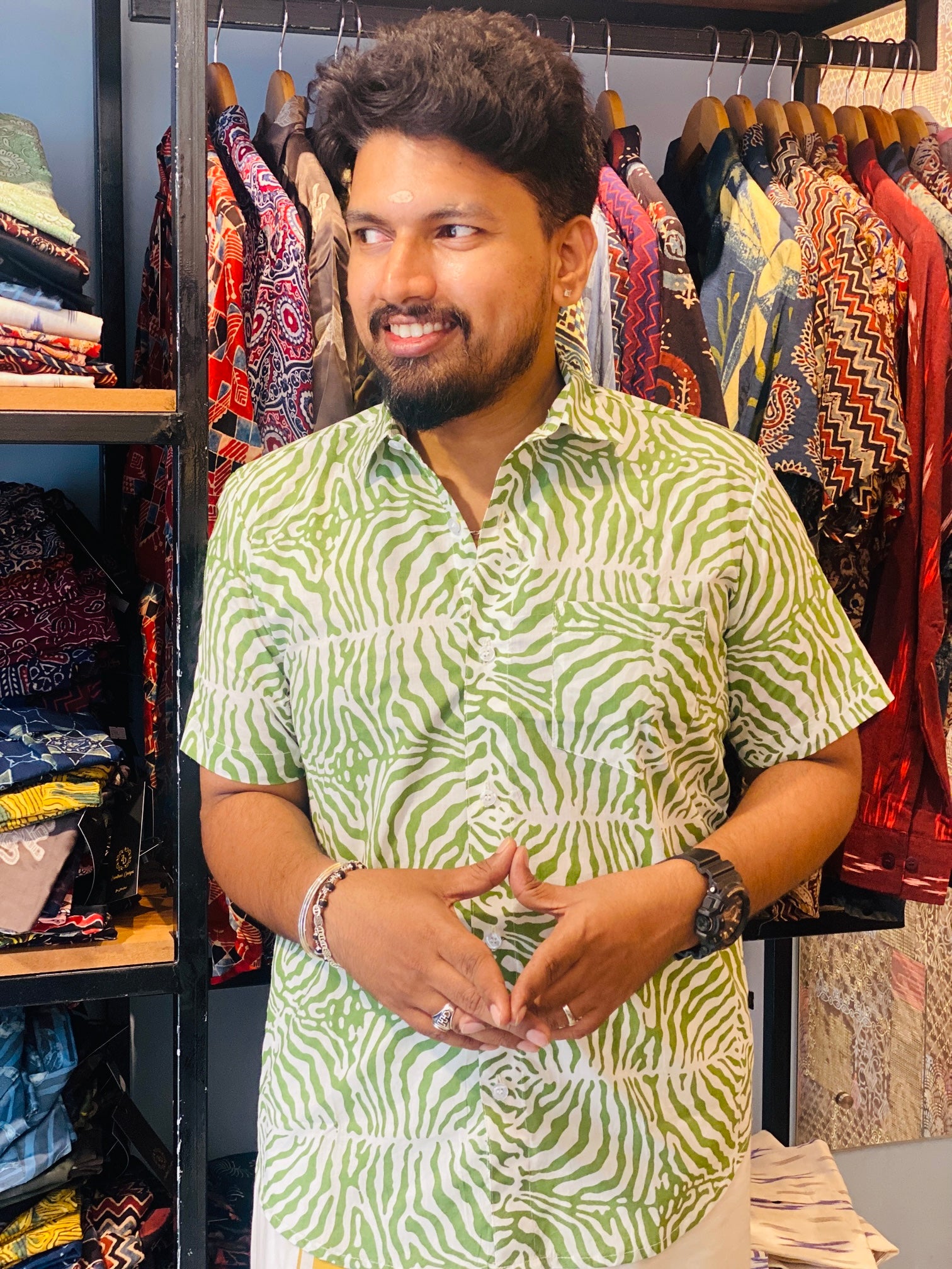 Green Grafiti Printed Cotton Shirt
