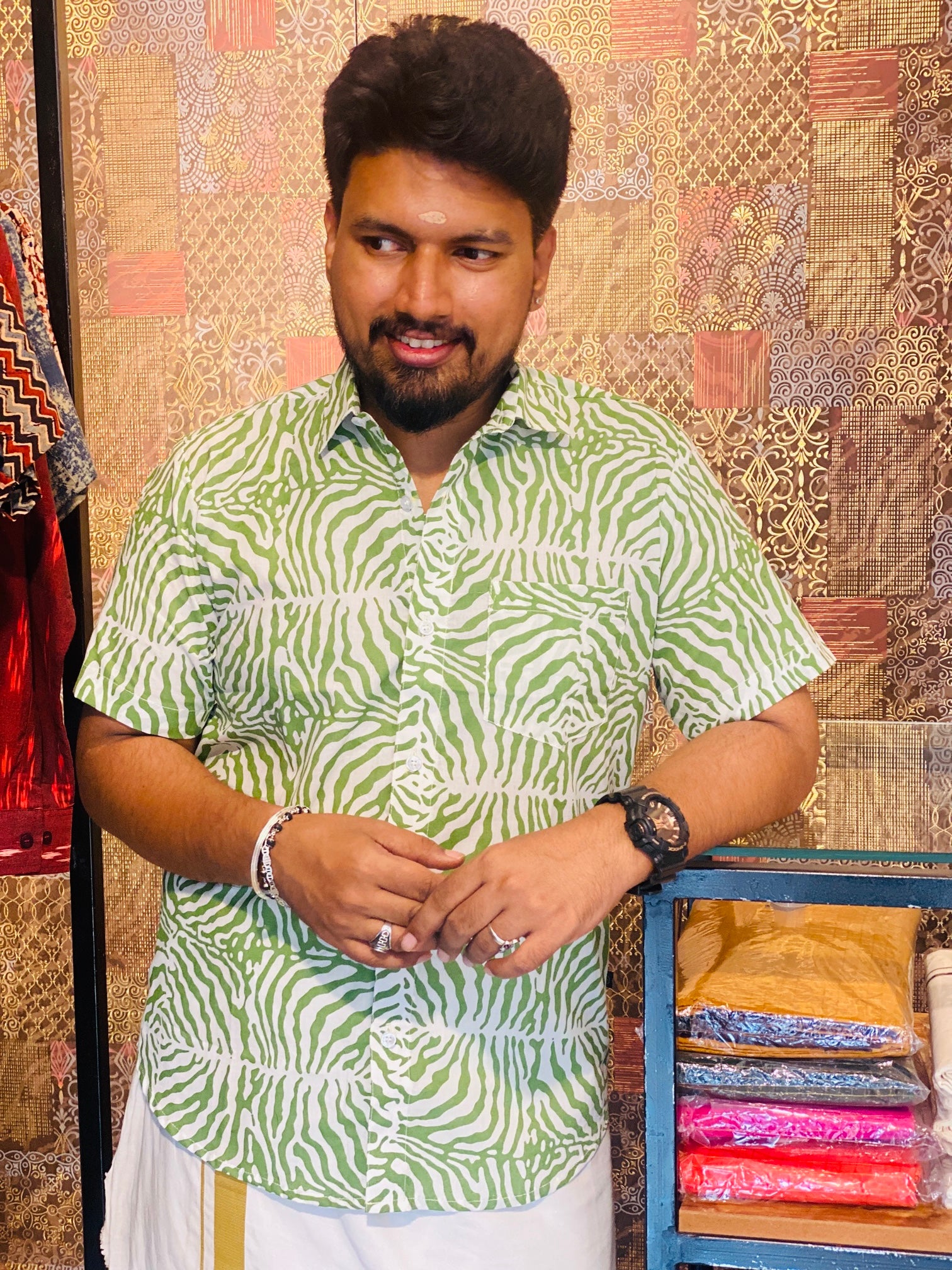 Green Grafiti Printed Cotton Shirt