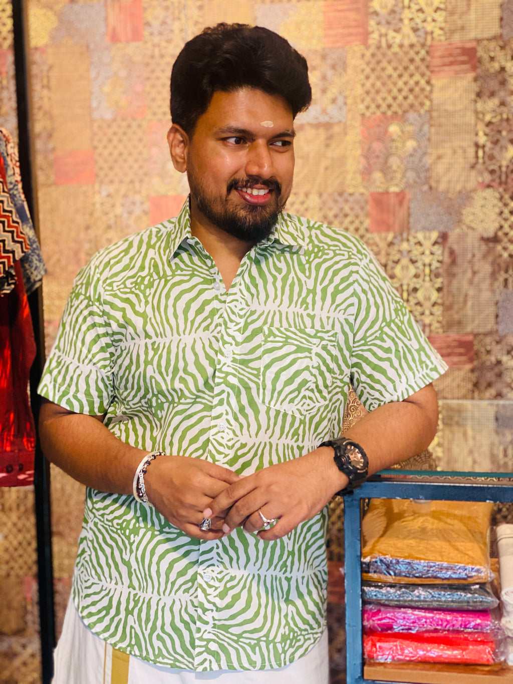 Green Grafiti Printed Cotton Shirt
