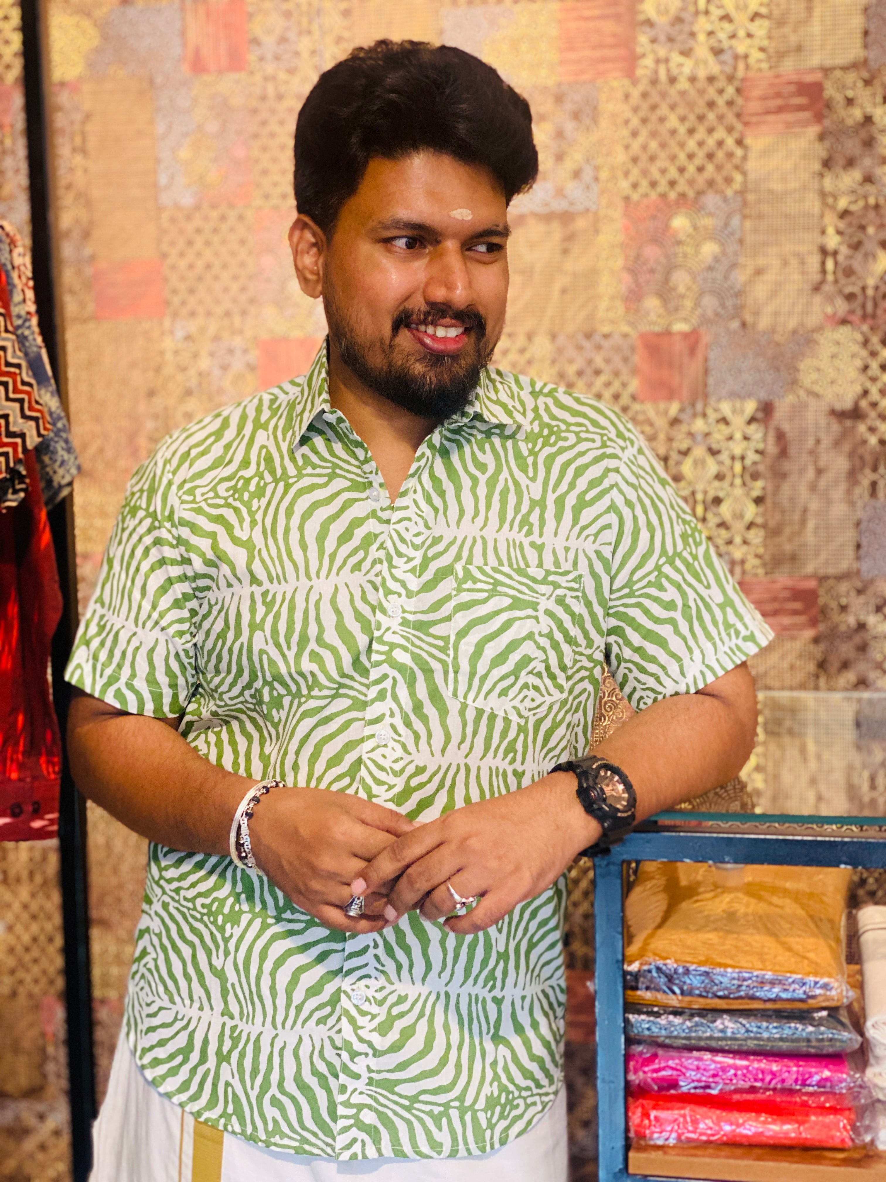 Green Grafiti Printed Cotton Shirt