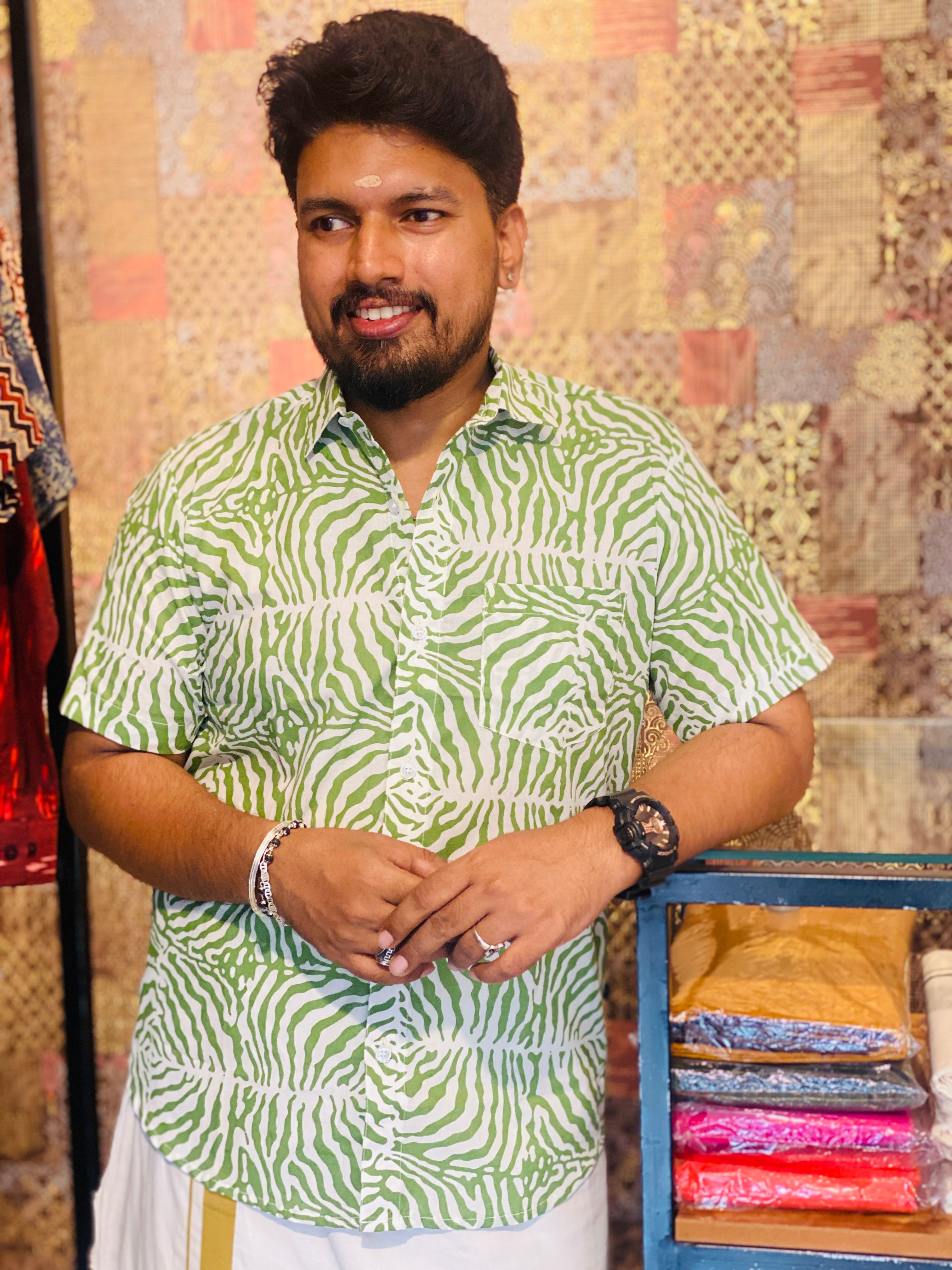 Green Grafiti Printed Cotton Shirt