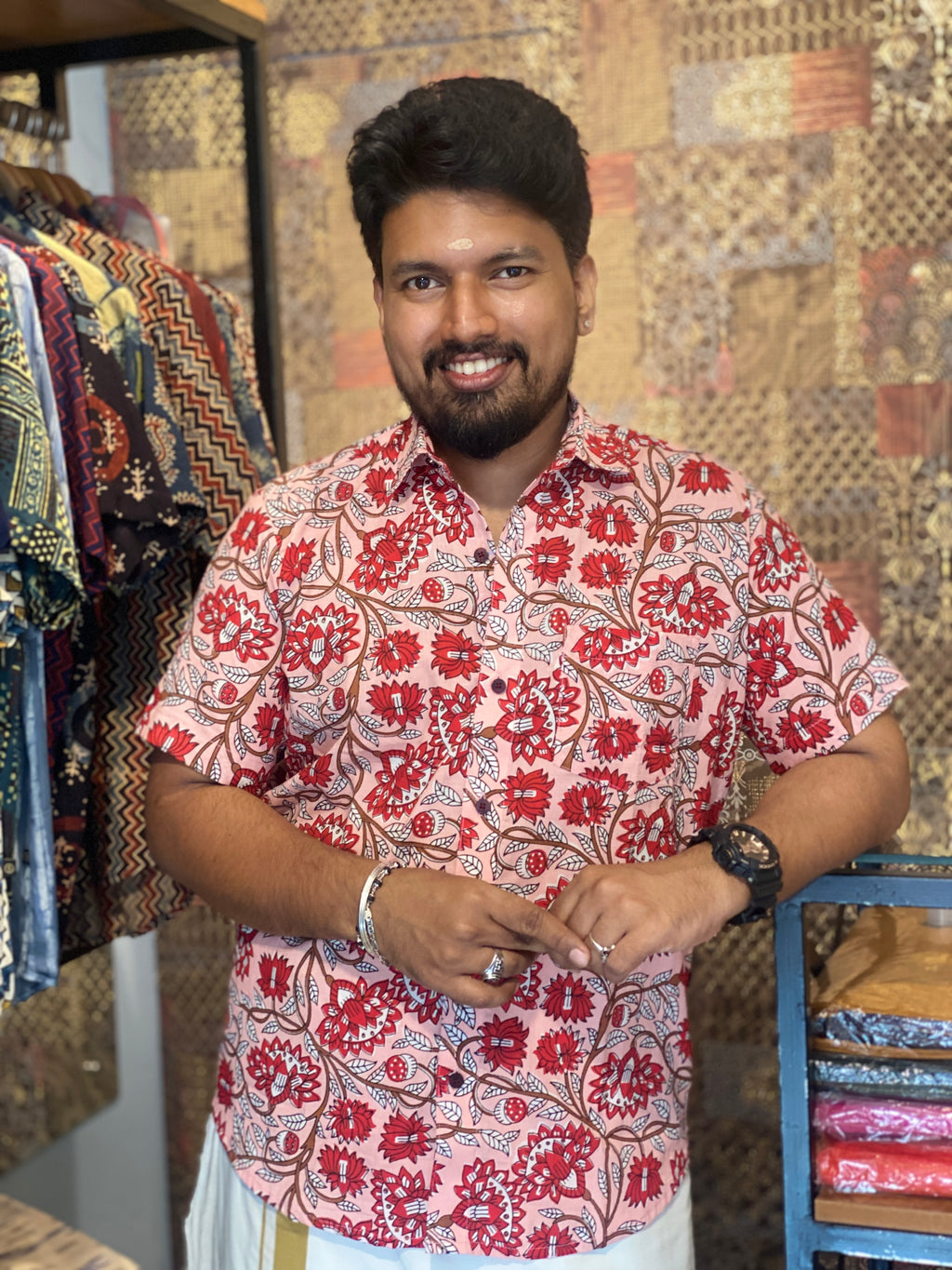 Pink Floral Printed Cotton Shirt