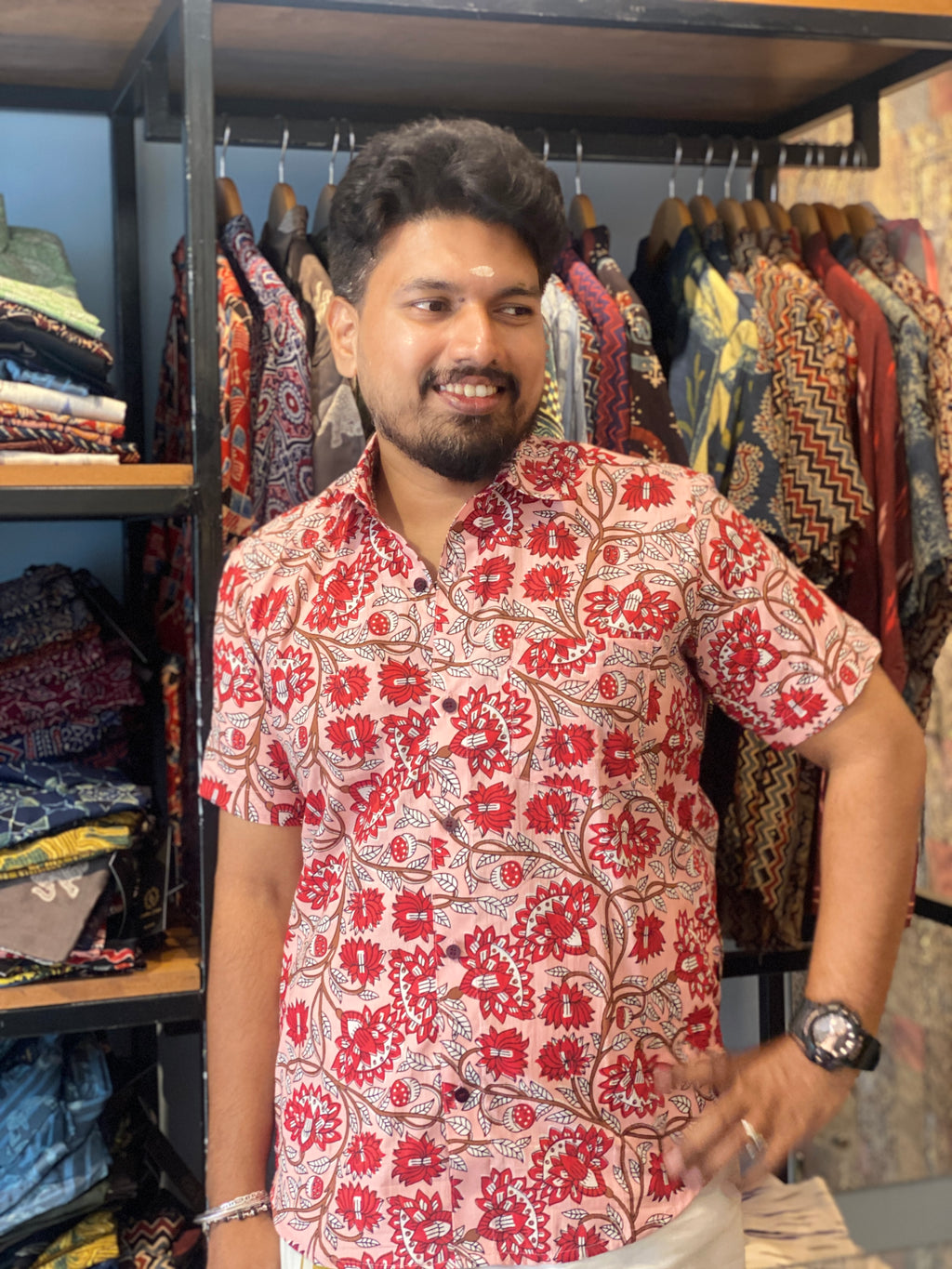 Pink Floral Printed Cotton Shirt