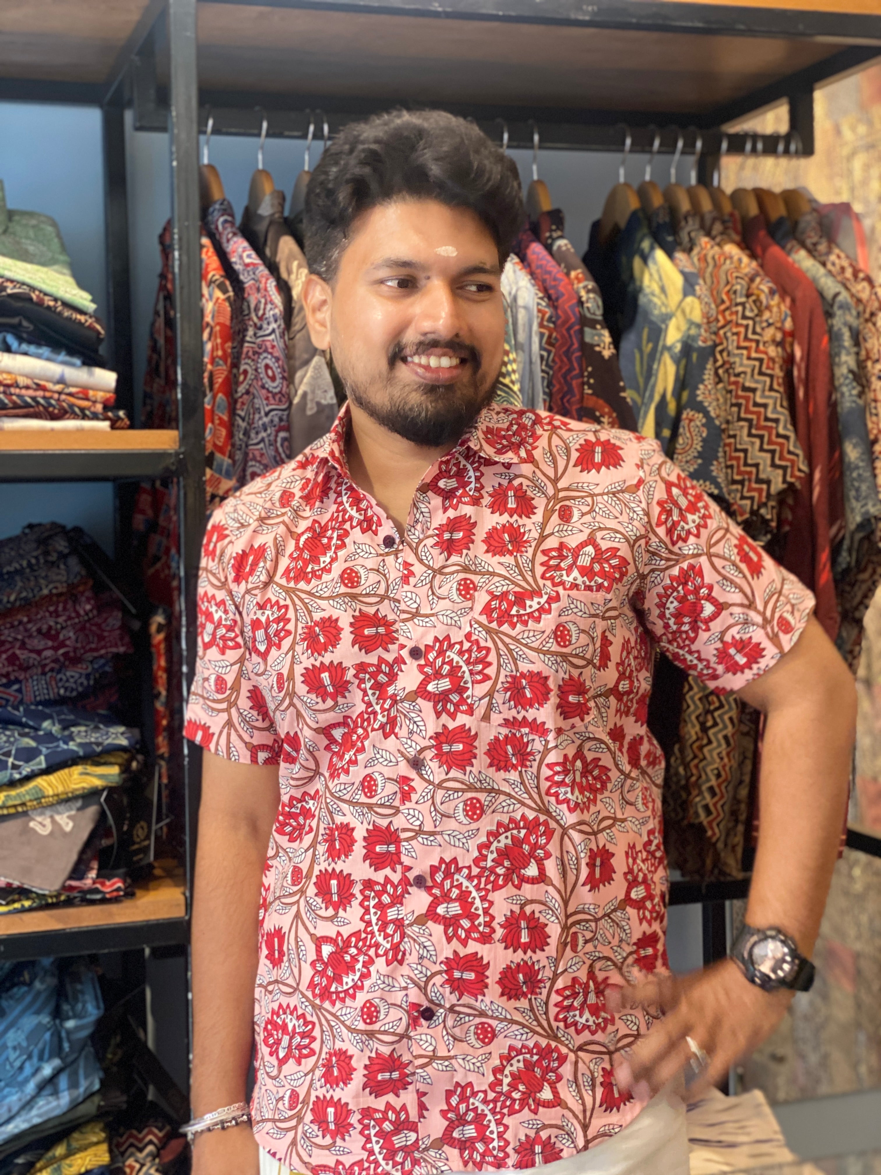 Pink Floral Printed Cotton Shirt