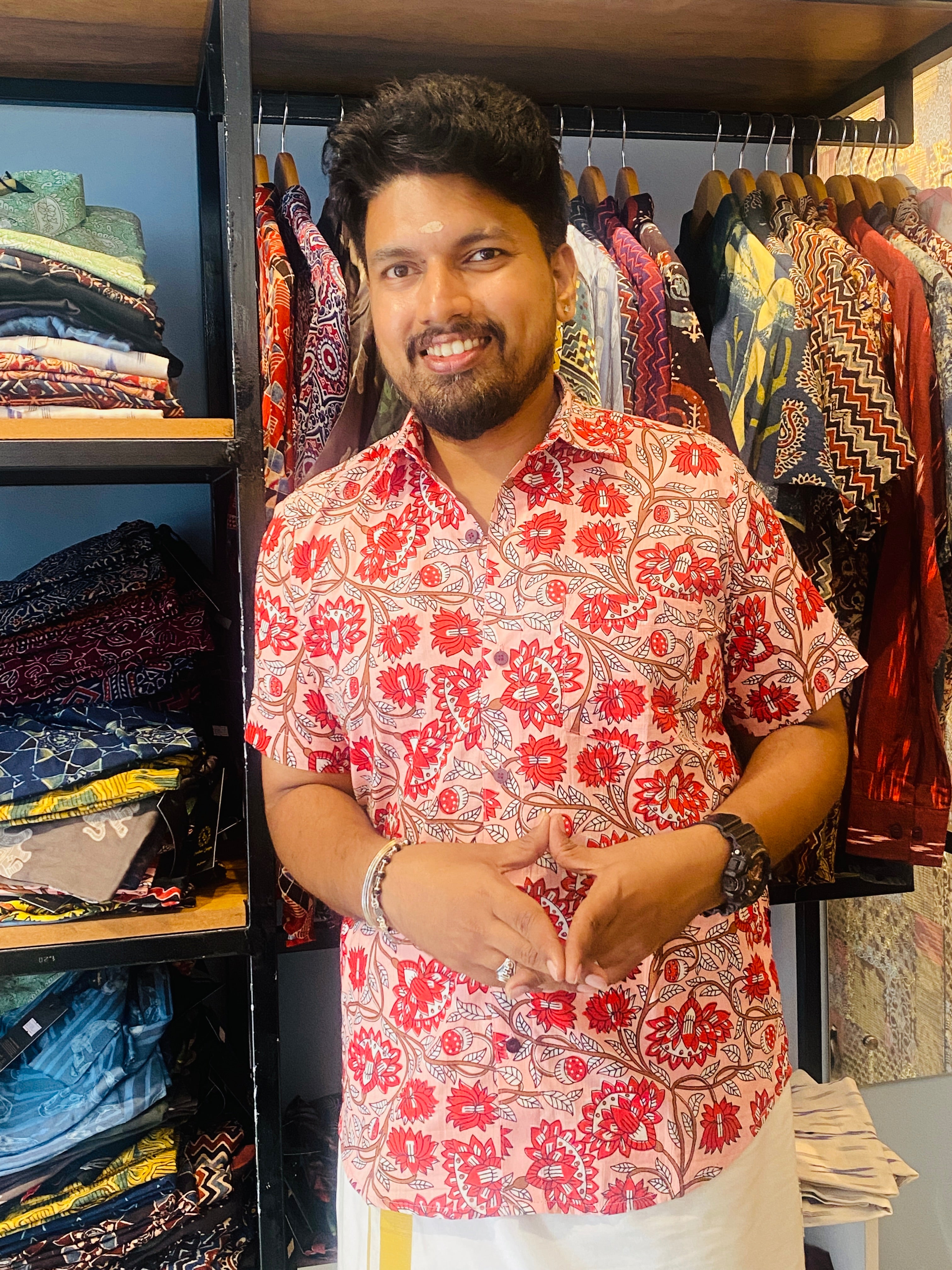 Pink Floral Printed Cotton Shirt