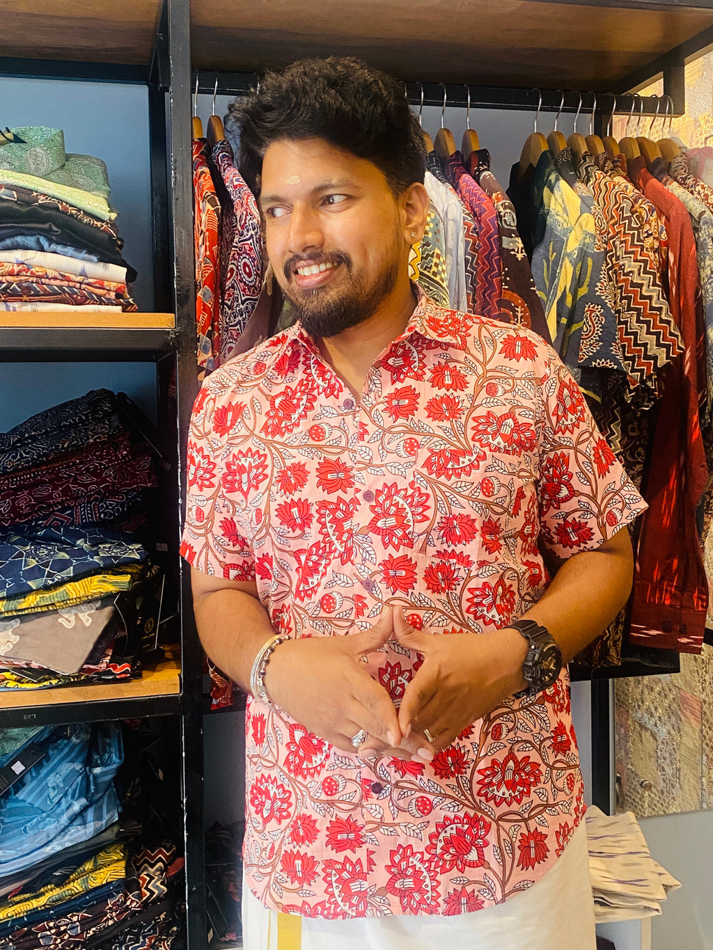 Pink Floral Printed Cotton Shirt