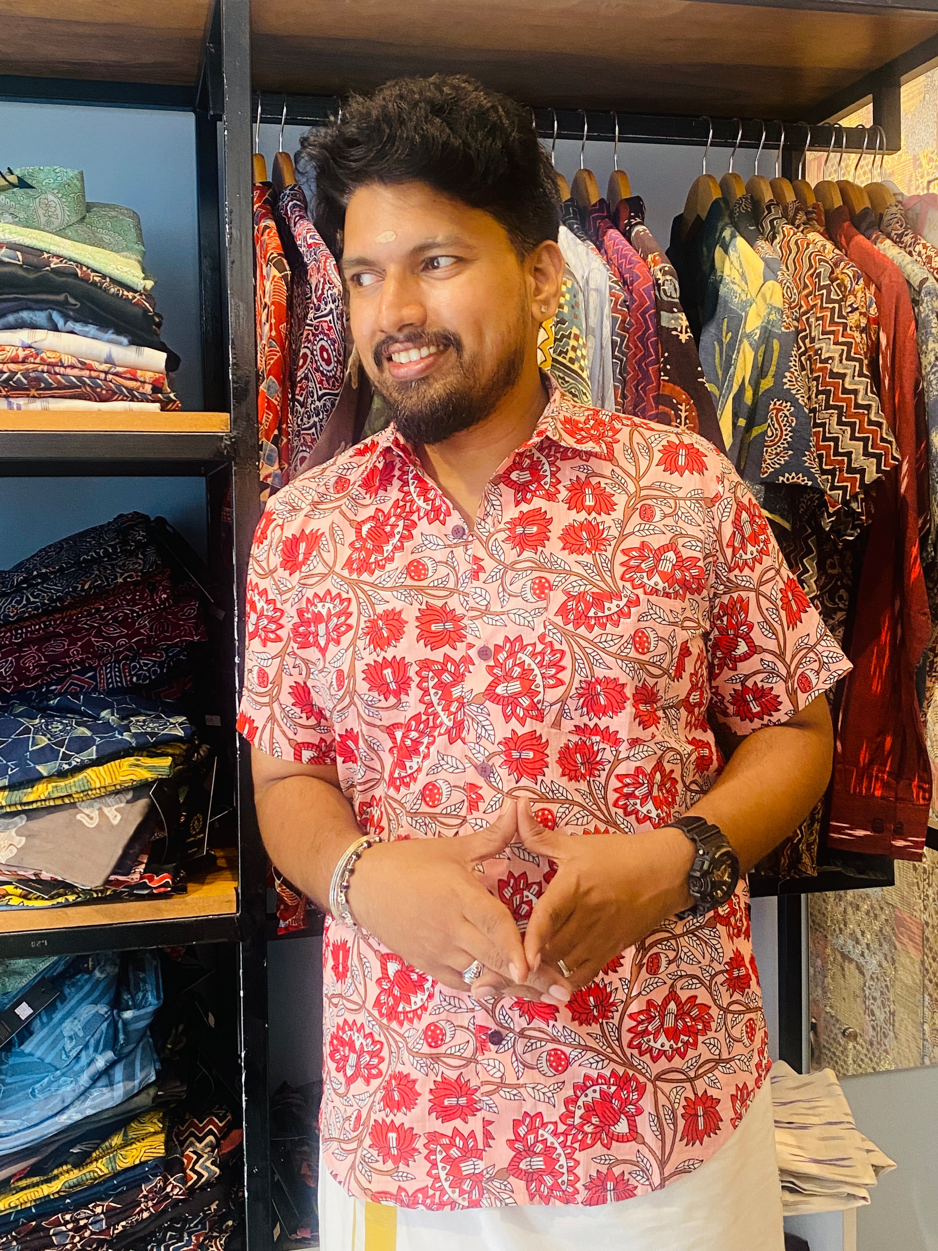 Pink Floral Printed Cotton Shirt