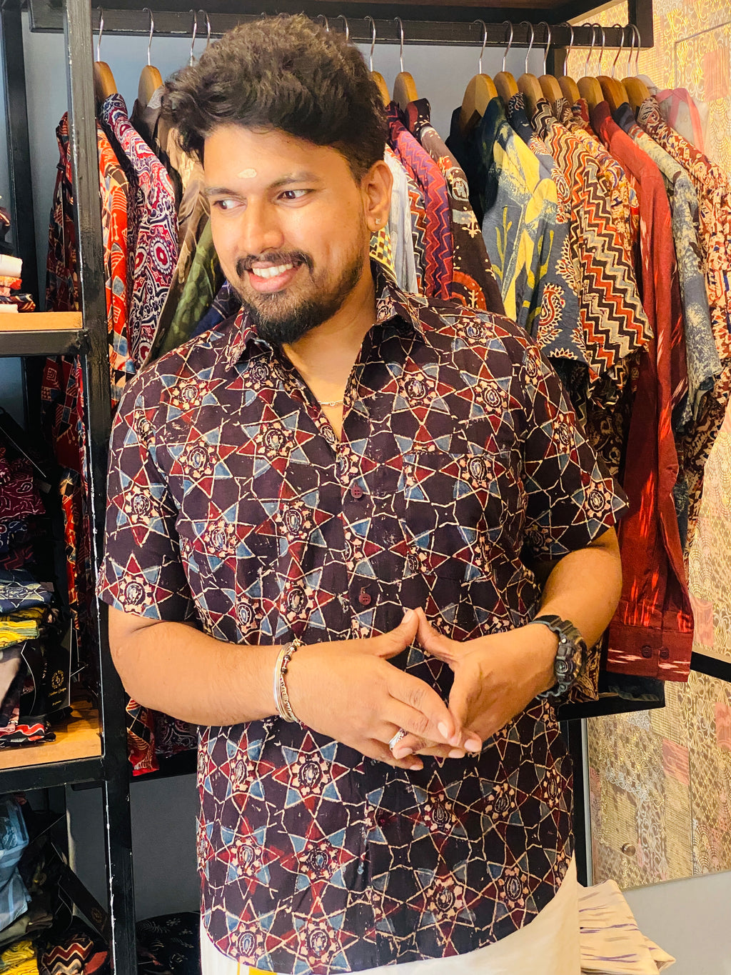 Nakshathra - Black Pure Cotton Hand block Print Shirt