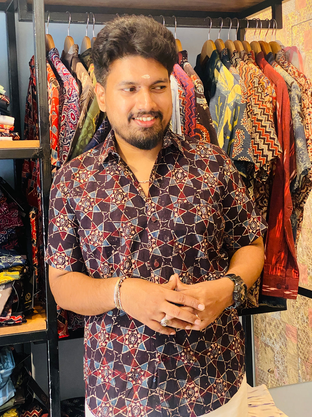 Nakshathra - Black Pure Cotton Hand block Print Shirt