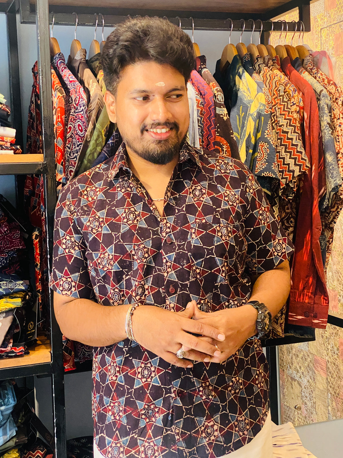 Nakshathra - Black Pure Cotton Hand block Print Shirt