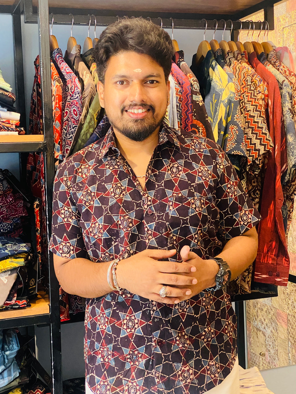 Nakshathra - Black Pure Cotton Hand block Print Shirt