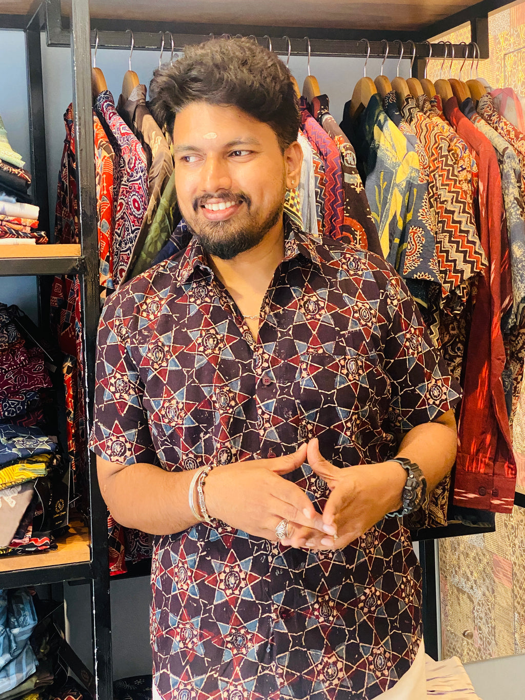 Nakshathra - Black Pure Cotton Hand block Print Shirt