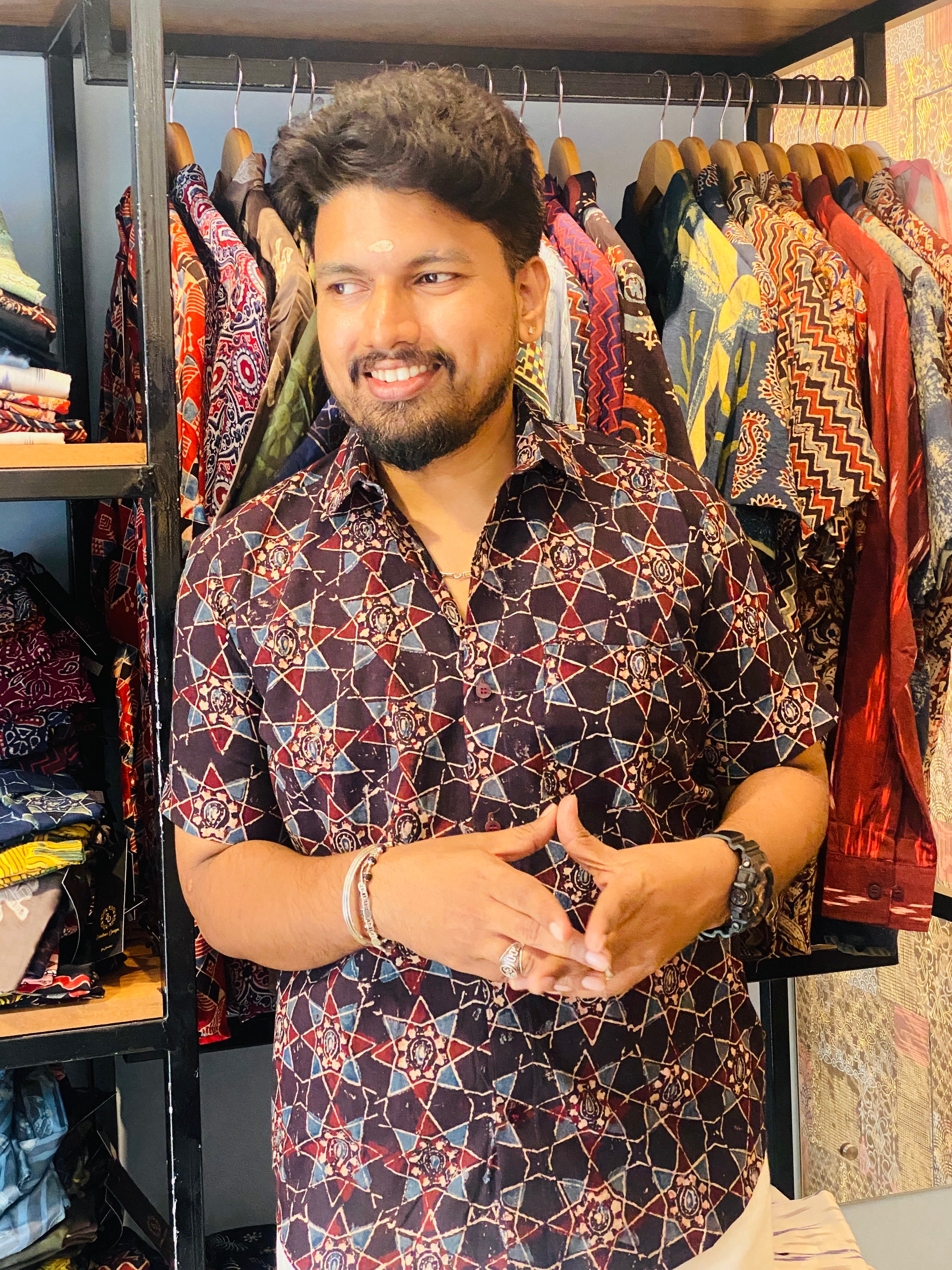 Nakshathra - Black Pure Cotton Hand block Print Shirt