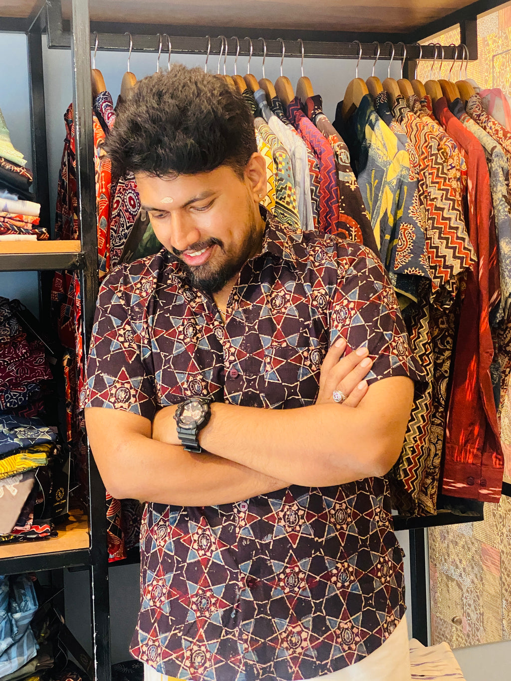Nakshathra - Black Pure Cotton Hand block Print Shirt