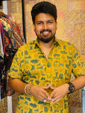 Haritham - Yellow & Green Pure Cotton Hand block Print Shirt