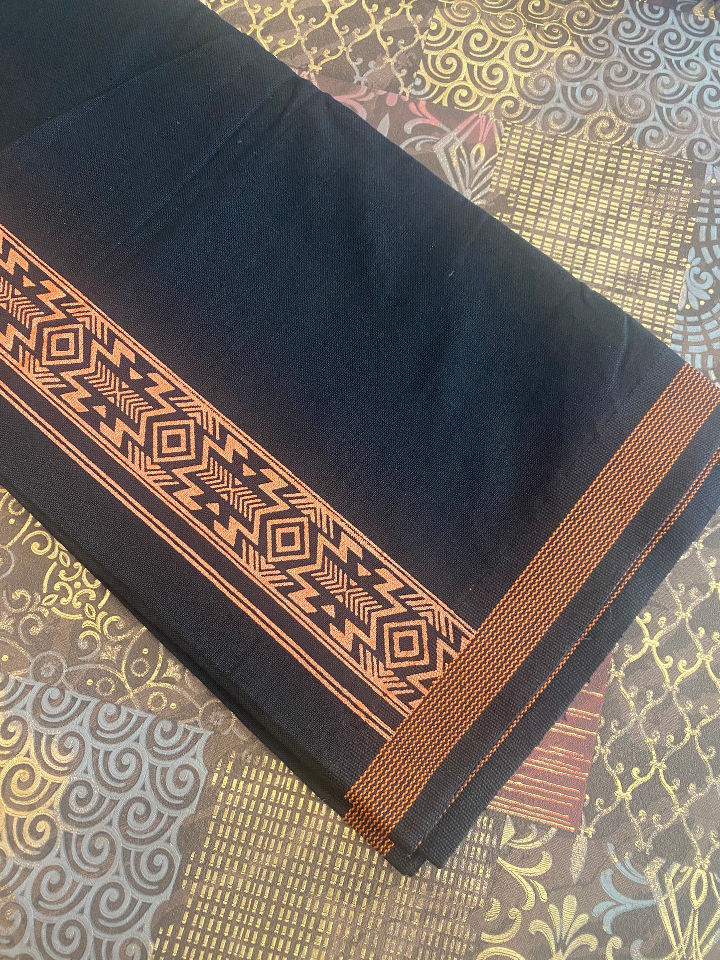 Black Mundu ( Dhoti ) With Printed Kara