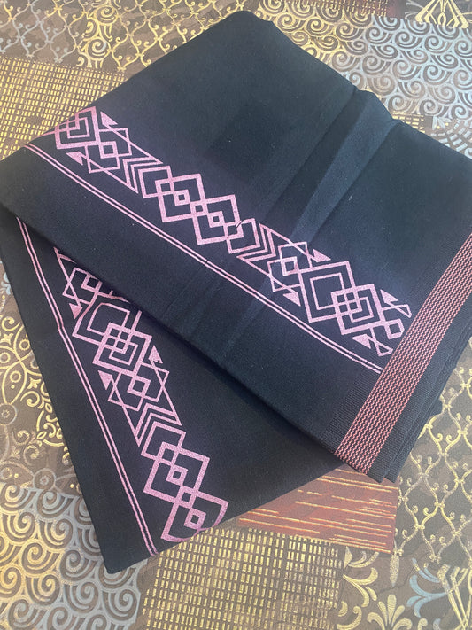 Black Mundu ( Dhoti ) With Printed Kara