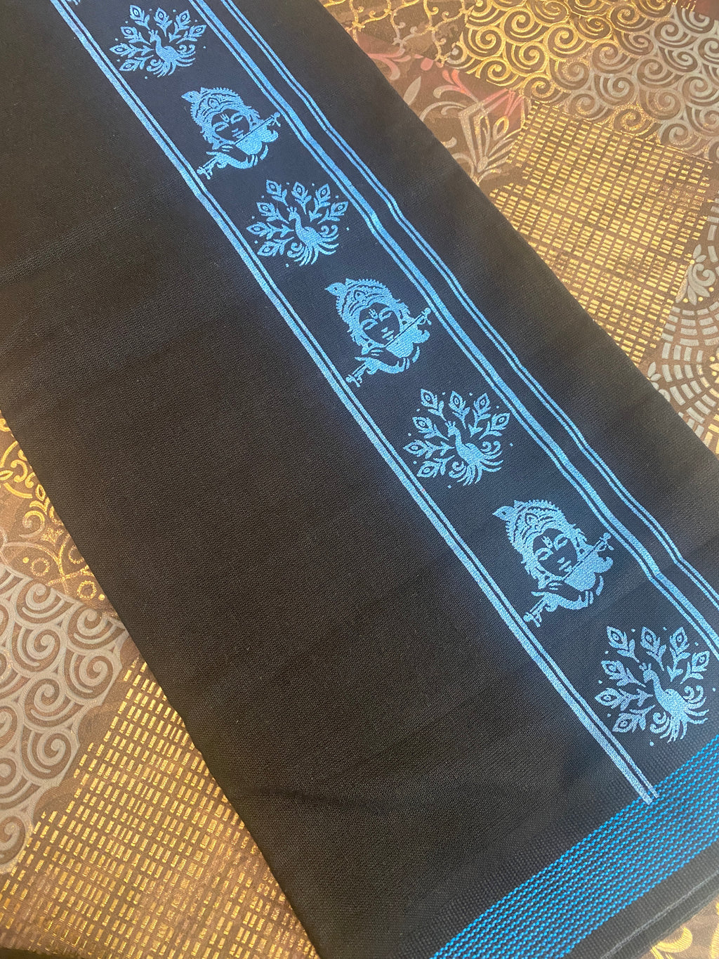 Black Mundu ( Dhoti ) With Printed Kara