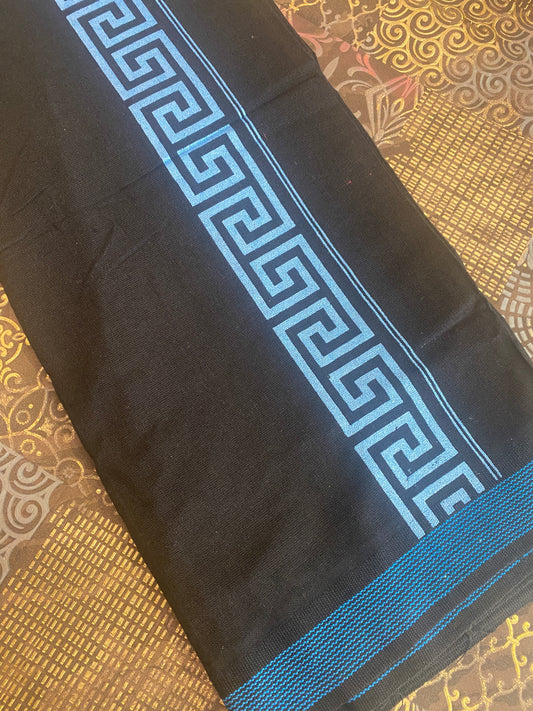 Black Mundu ( Dhoti ) With Printed Kara
