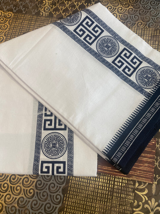 White Mundu ( Dhoti ) With Printed Kara