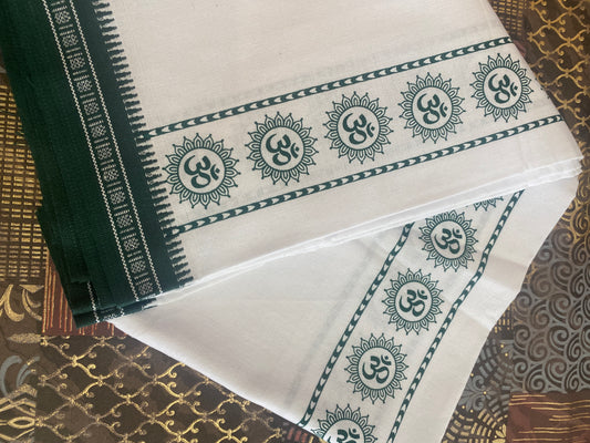 White Mundu ( Dhoti ) With Printed Kara
