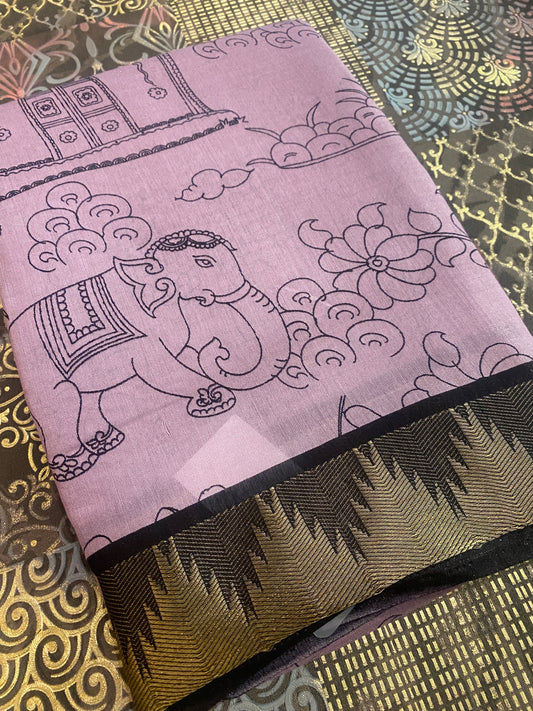 Handcrafted Pen Kalamkari Saree