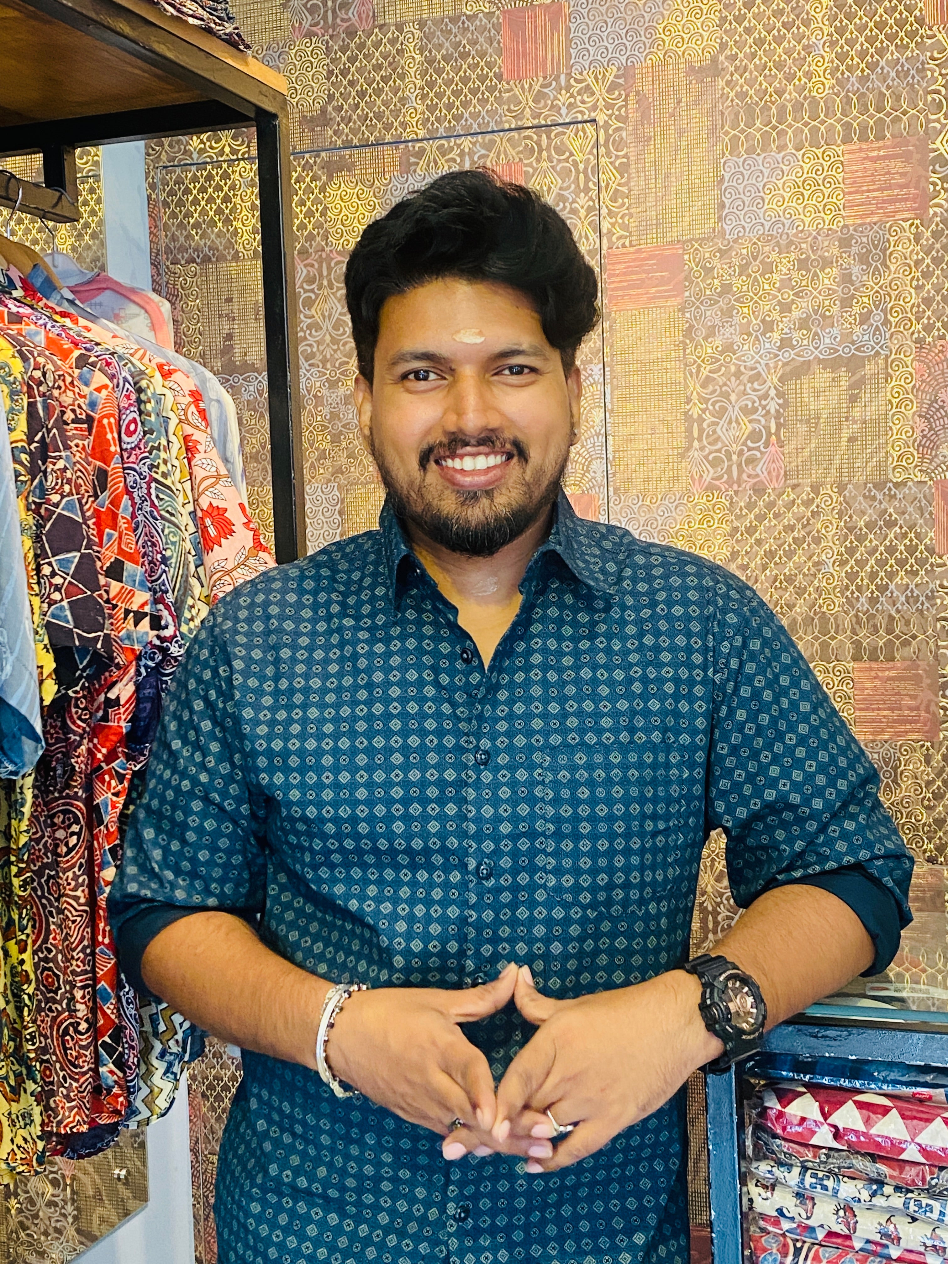 BeZyD AZURE - Blue Printed Full Sleeve Cotton Shirt