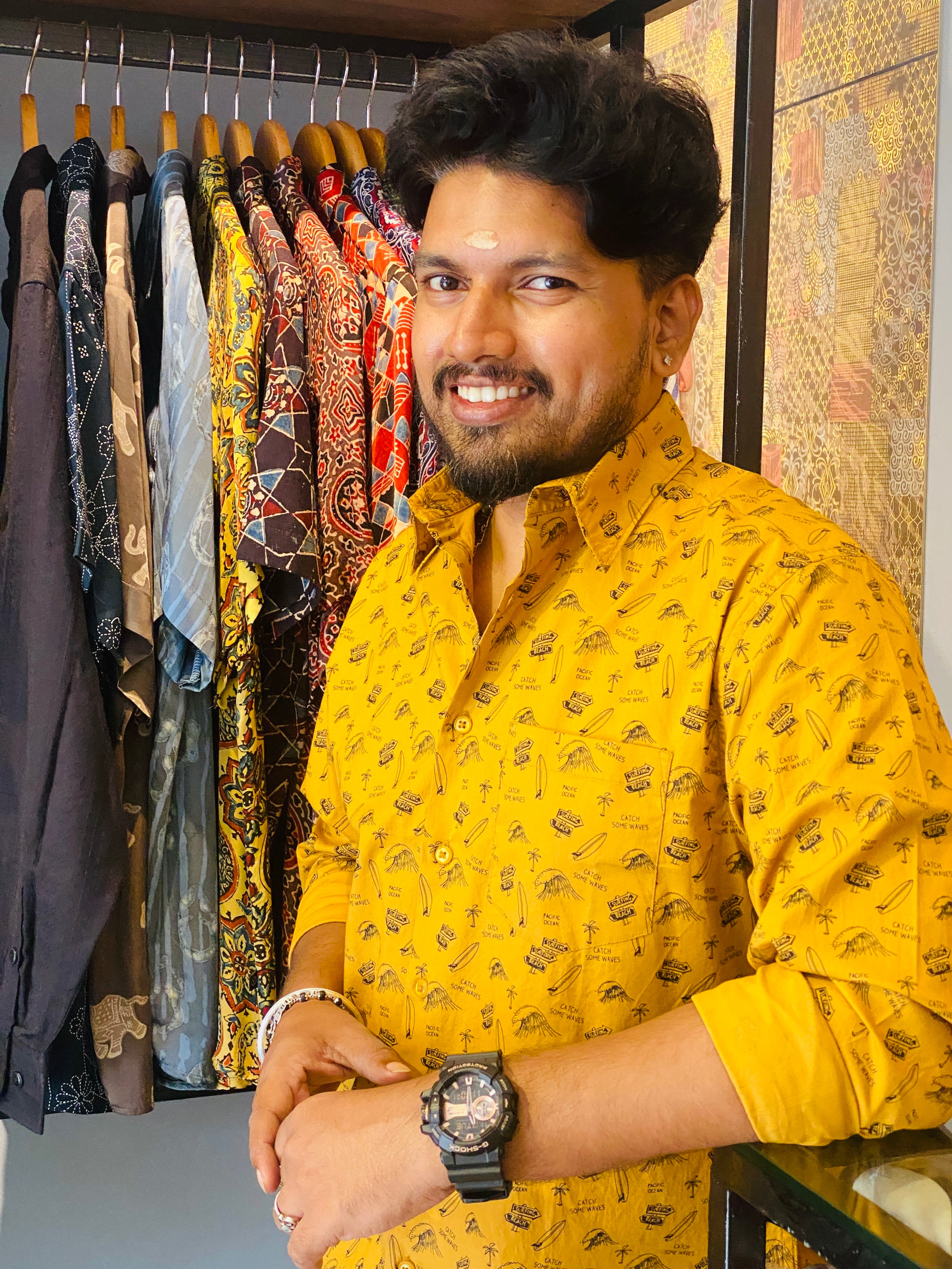BeZyD RIVIERA - Yellow Beach Vibe Printed Full Sleeve Cotton Shirt