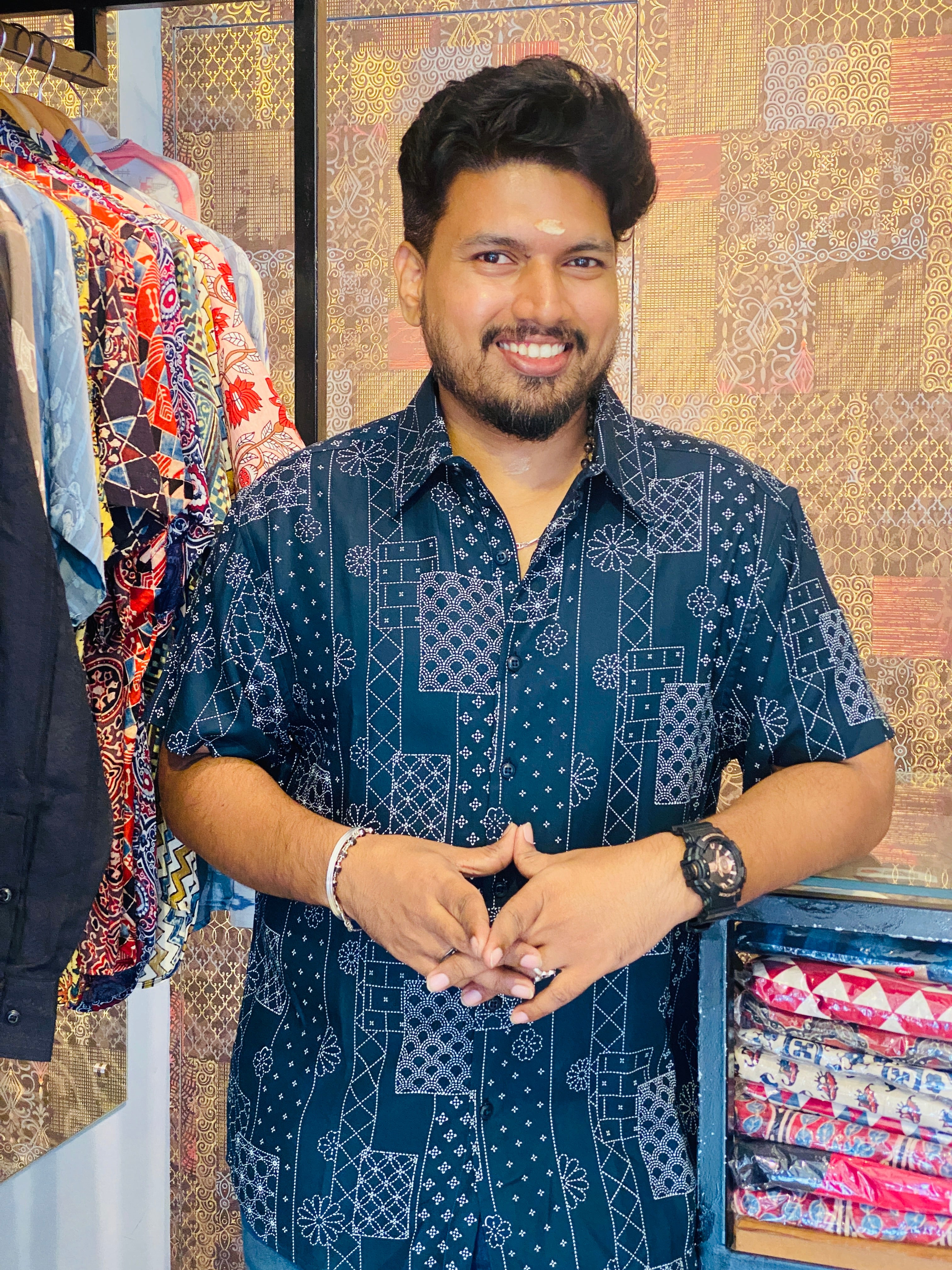 BeZyD MOSAIC - Dark Blue Premium Rayon Printed Shirt
