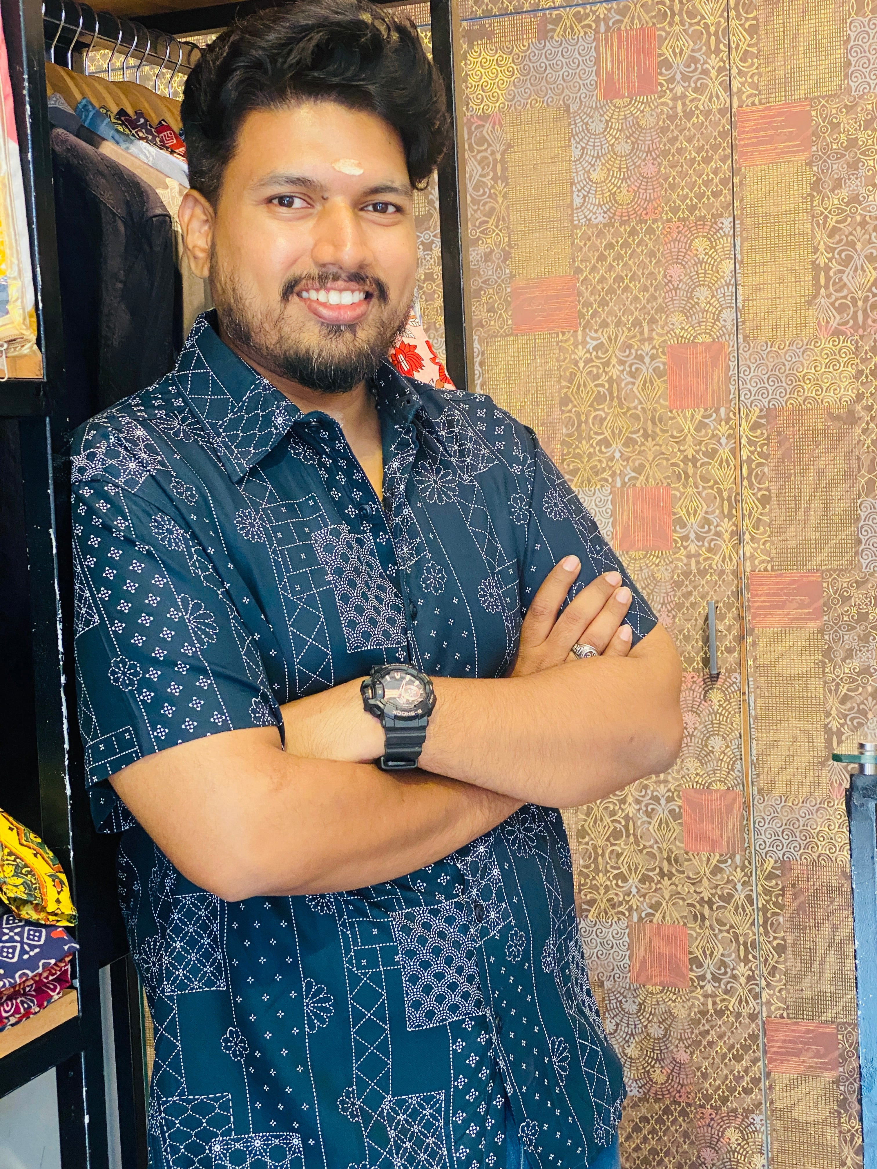 BeZyD MOSAIC - Dark Blue Premium Rayon Printed Shirt