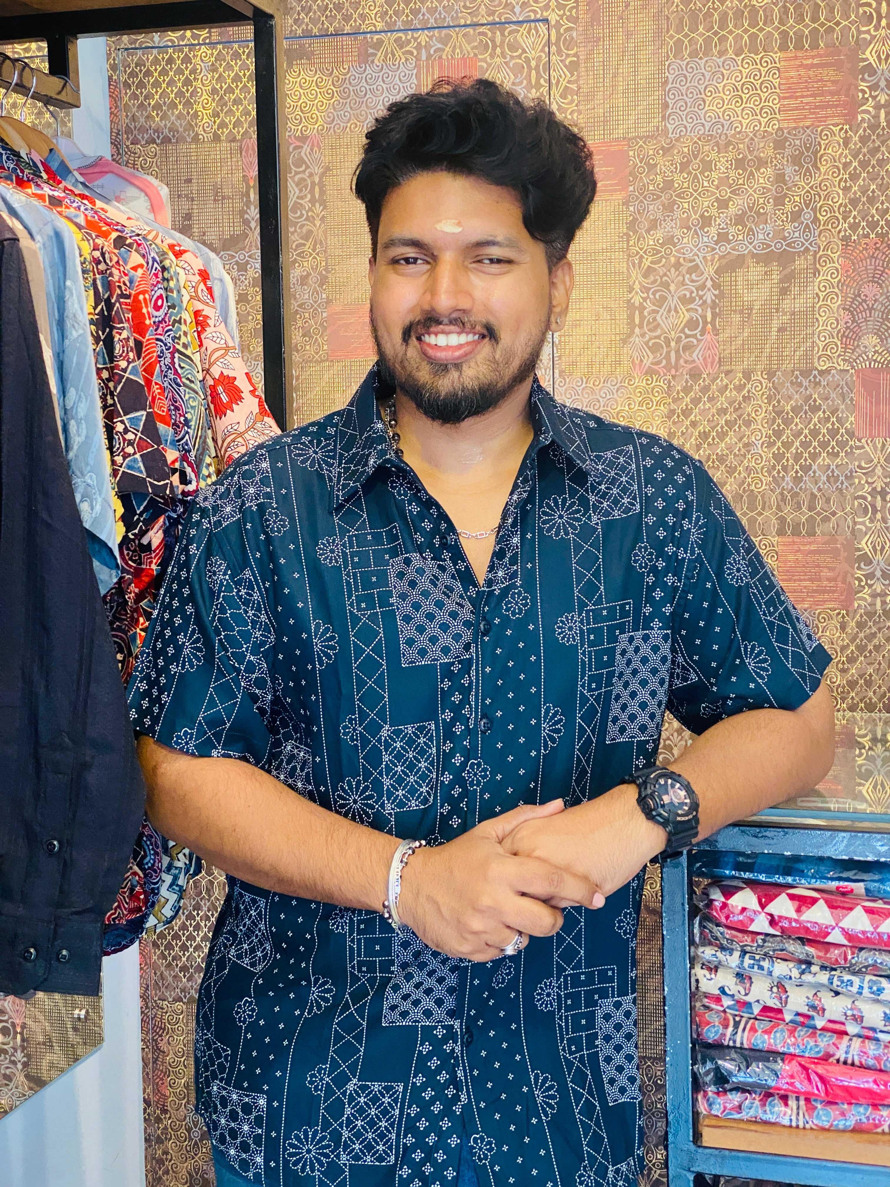 BeZyD MOSAIC - Dark Blue Premium Rayon Printed Shirt