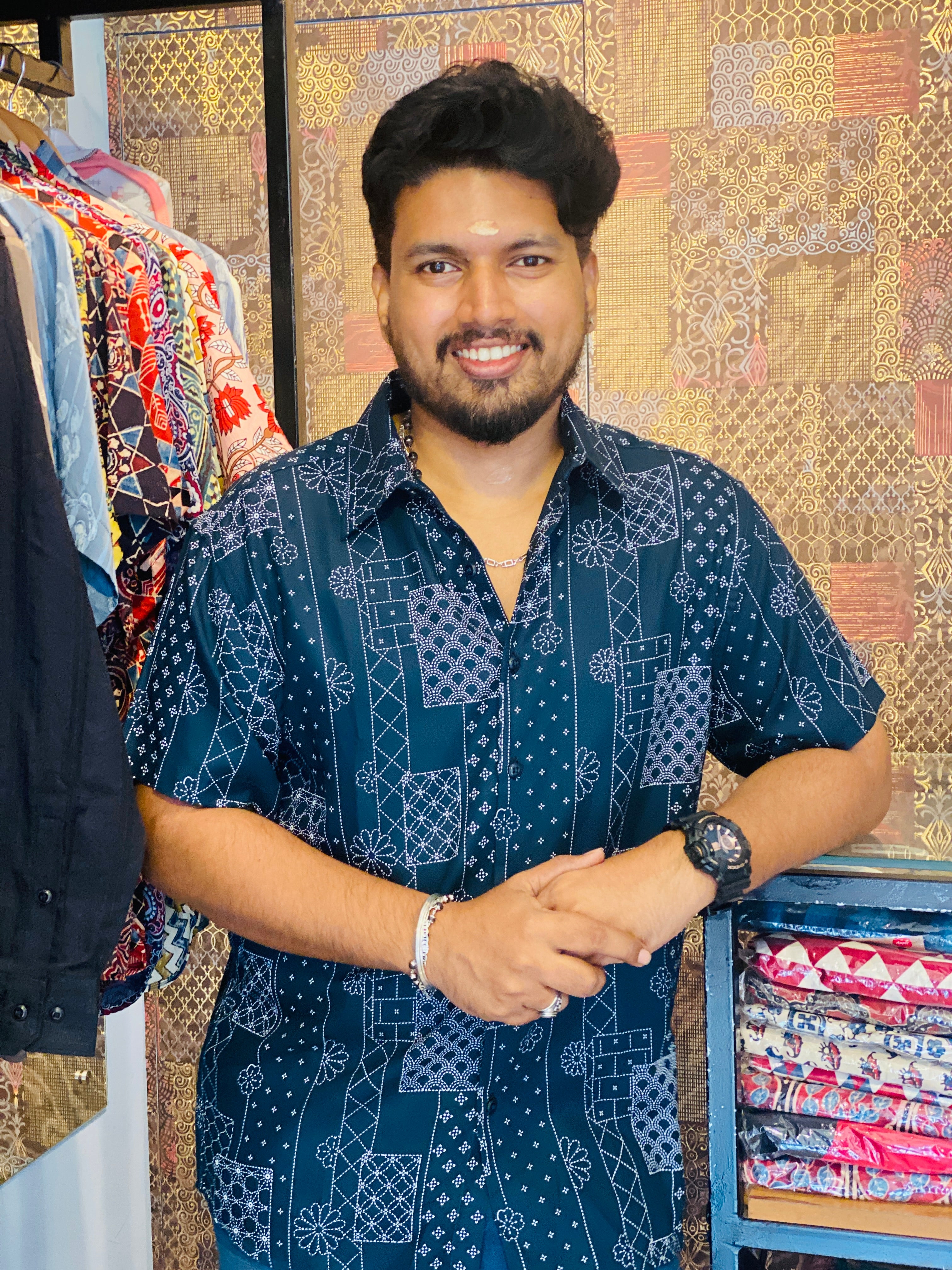 BeZyD MOSAIC - Dark Blue Premium Rayon Printed Shirt