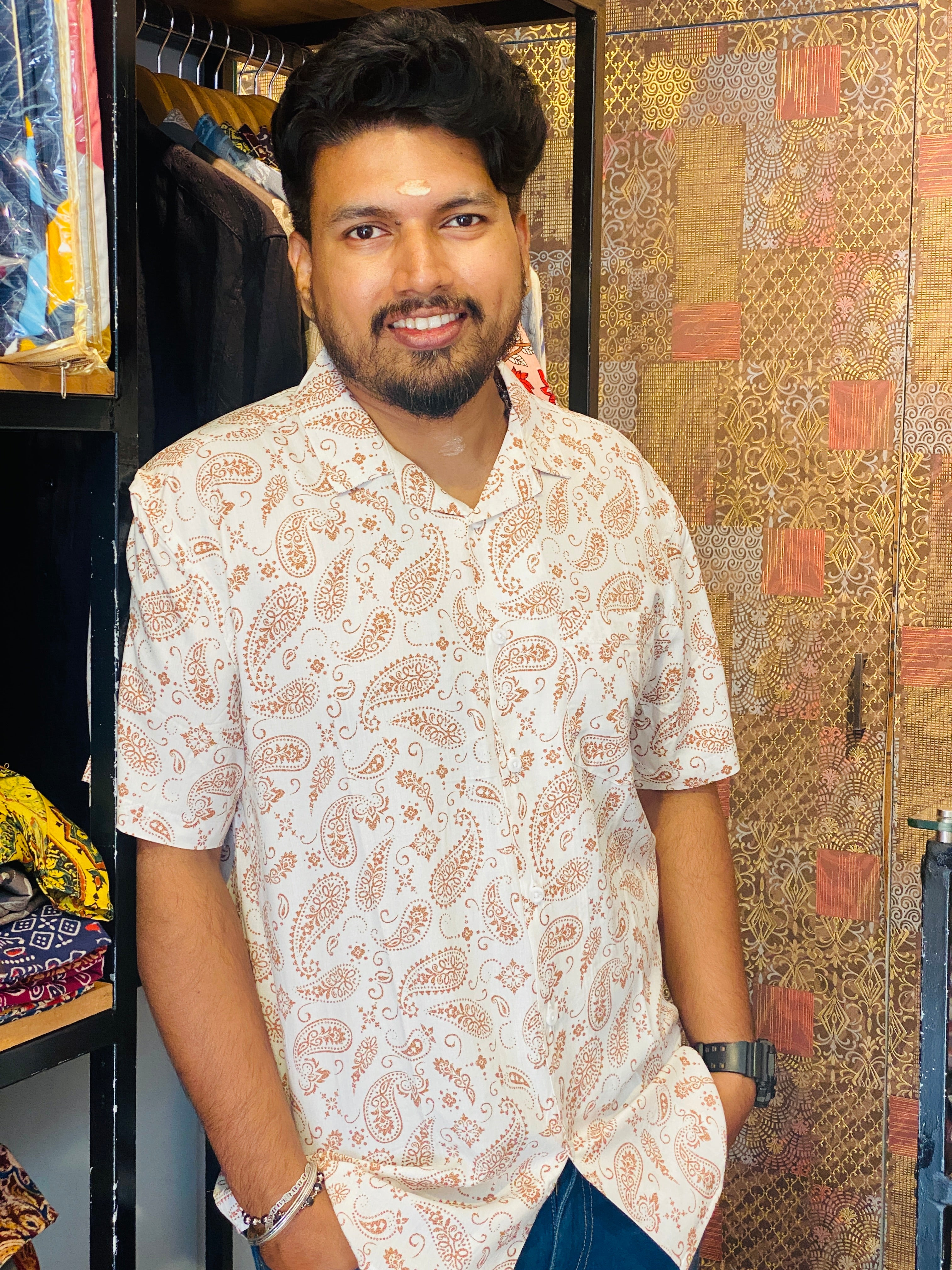 BeZyD ORCHARD - White Premium Rayon Mango Motif Printed Shirt