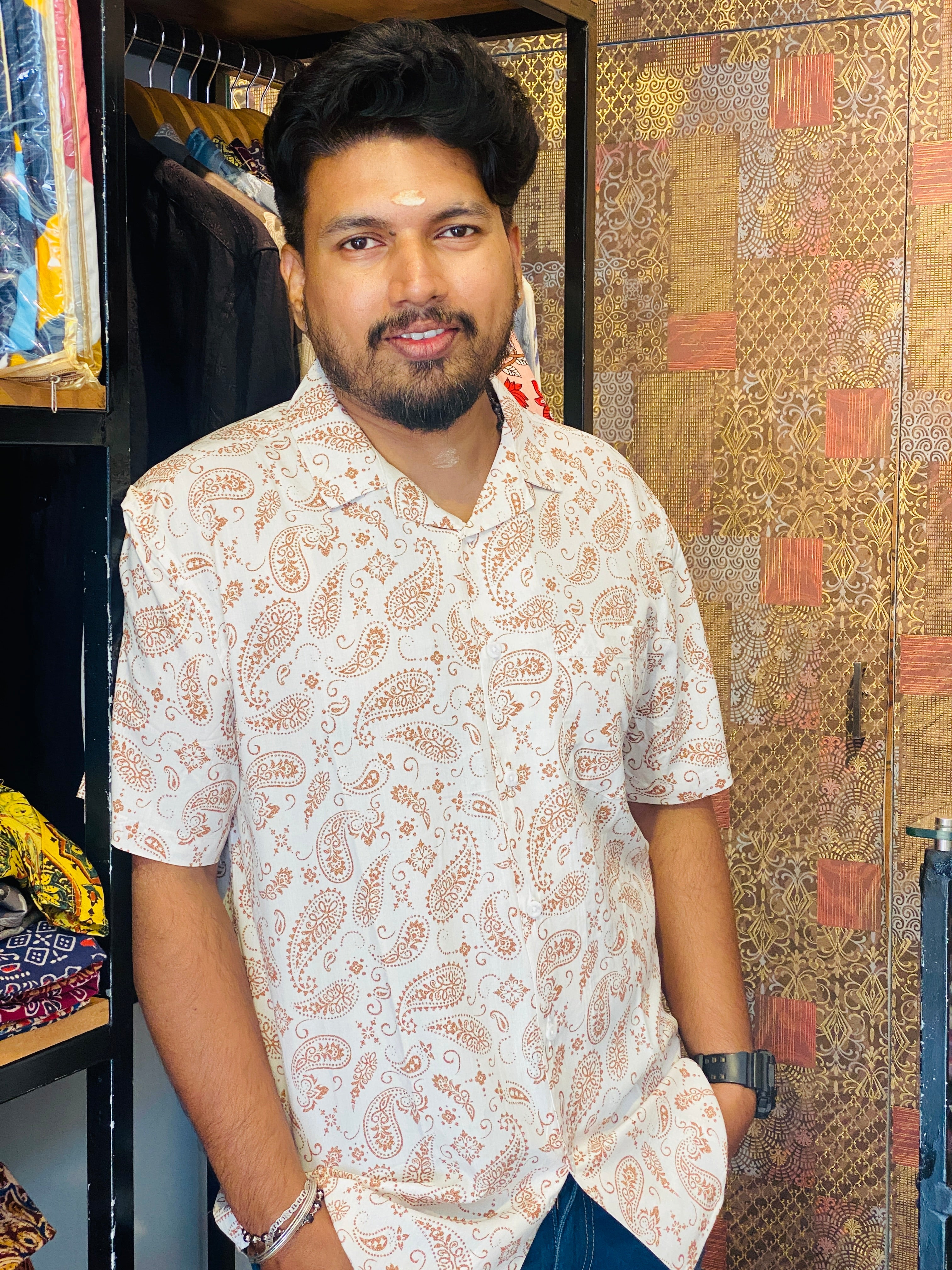 BeZyD ORCHARD - White Premium Rayon Mango Motif Printed Shirt