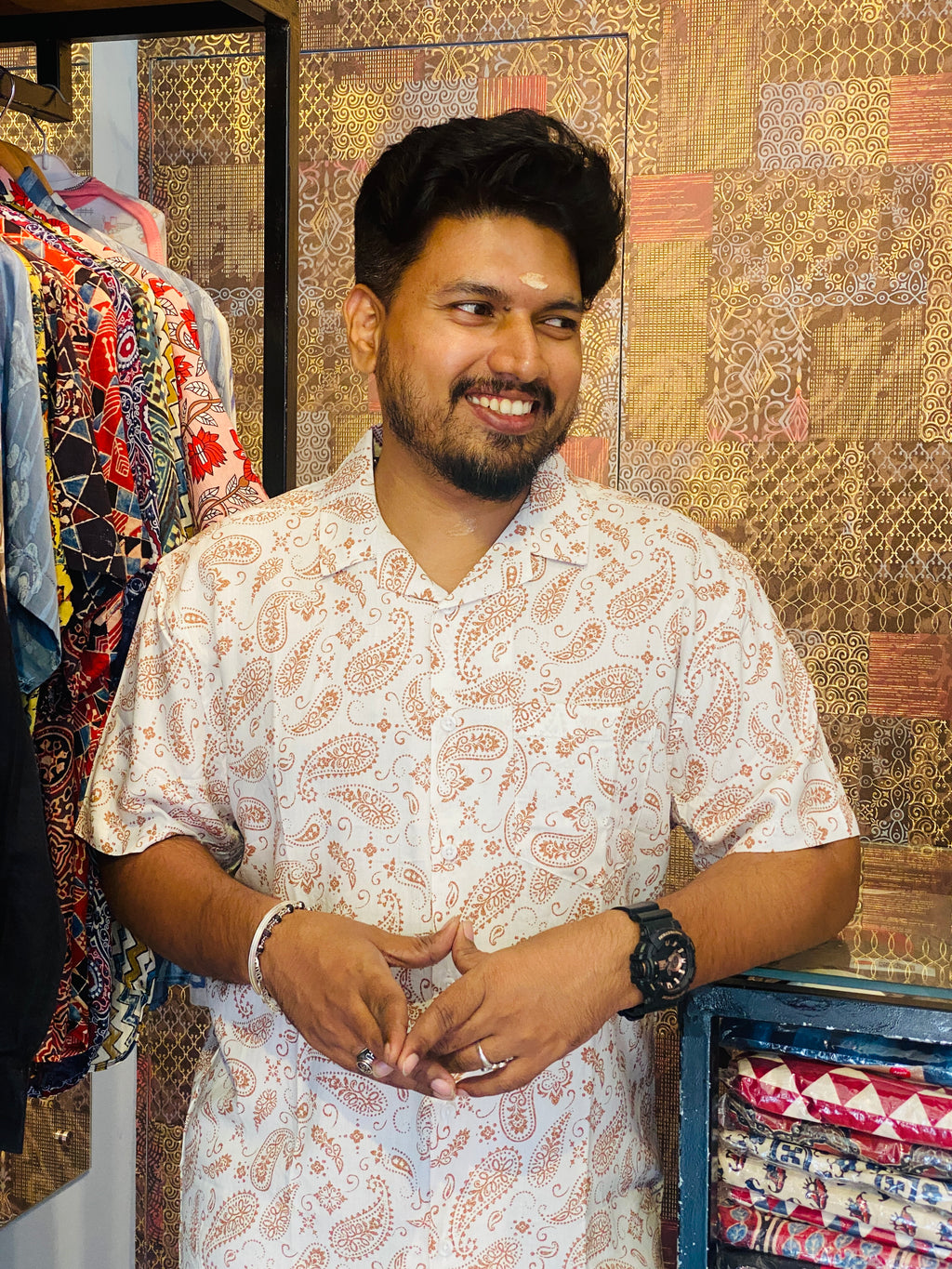 BeZyD ORCHARD - White Premium Rayon Mango Motif Printed Shirt