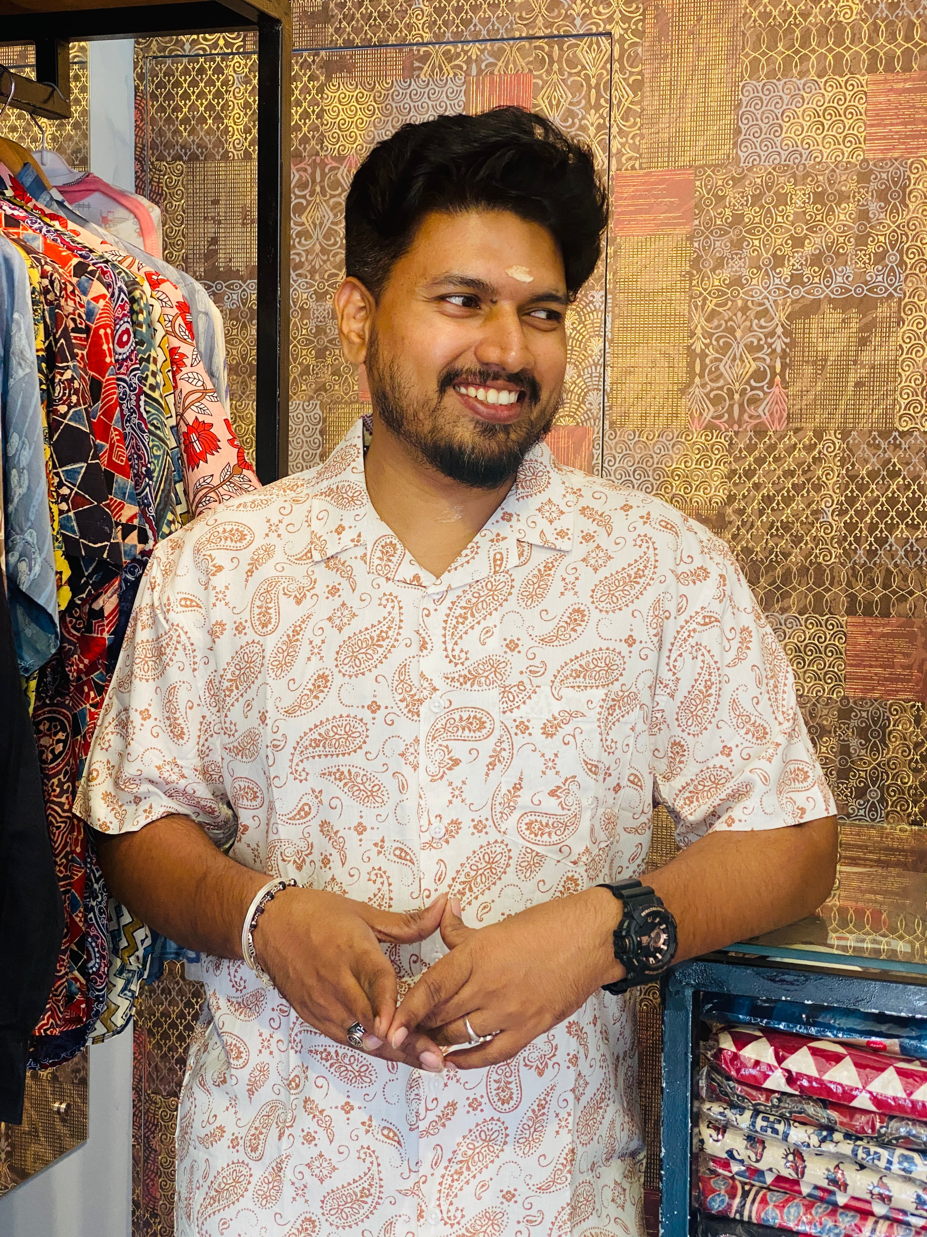 BeZyD ORCHARD - White Premium Rayon Mango Motif Printed Shirt