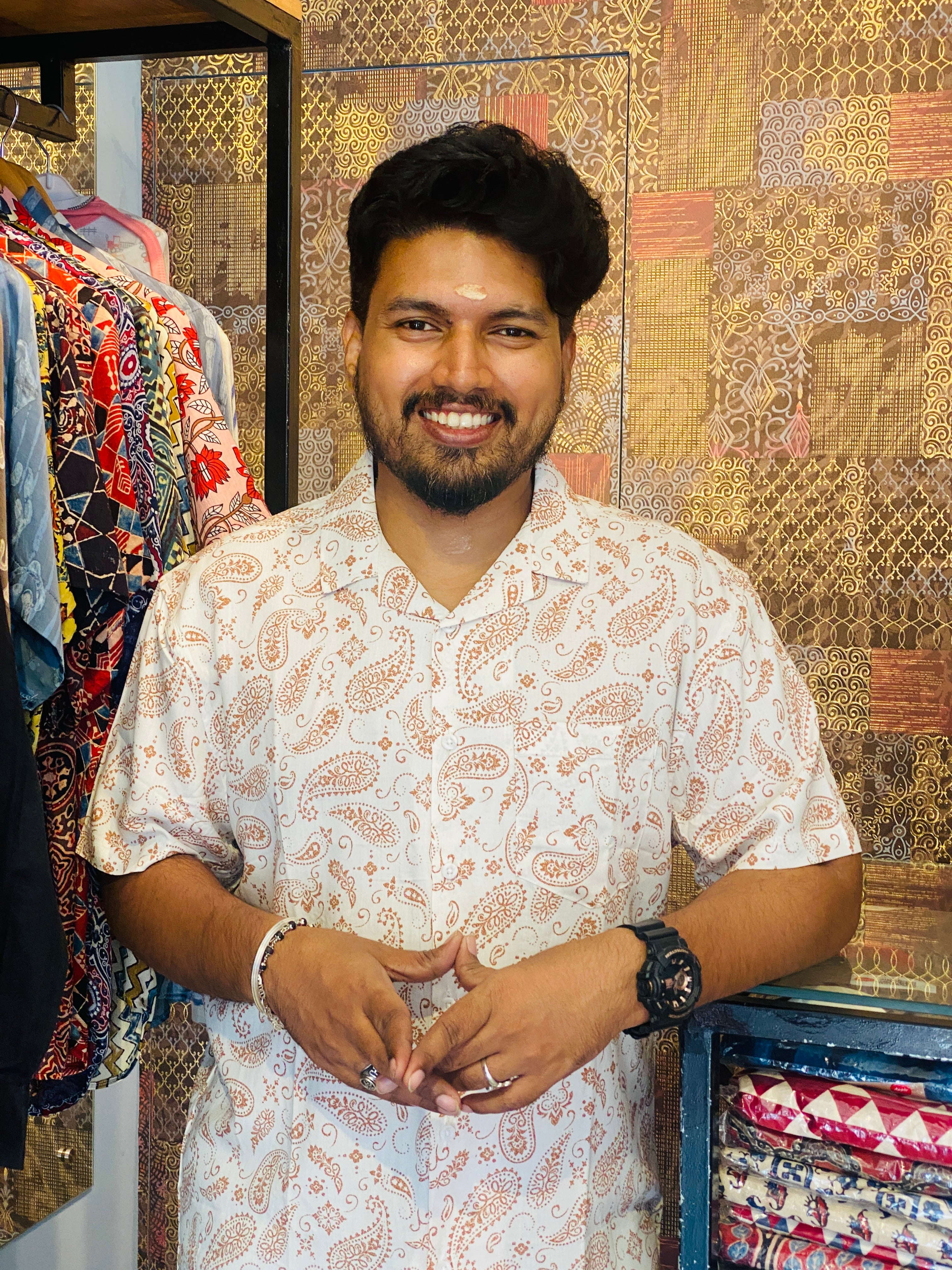 BeZyD ORCHARD - White Premium Rayon Mango Motif Printed Shirt