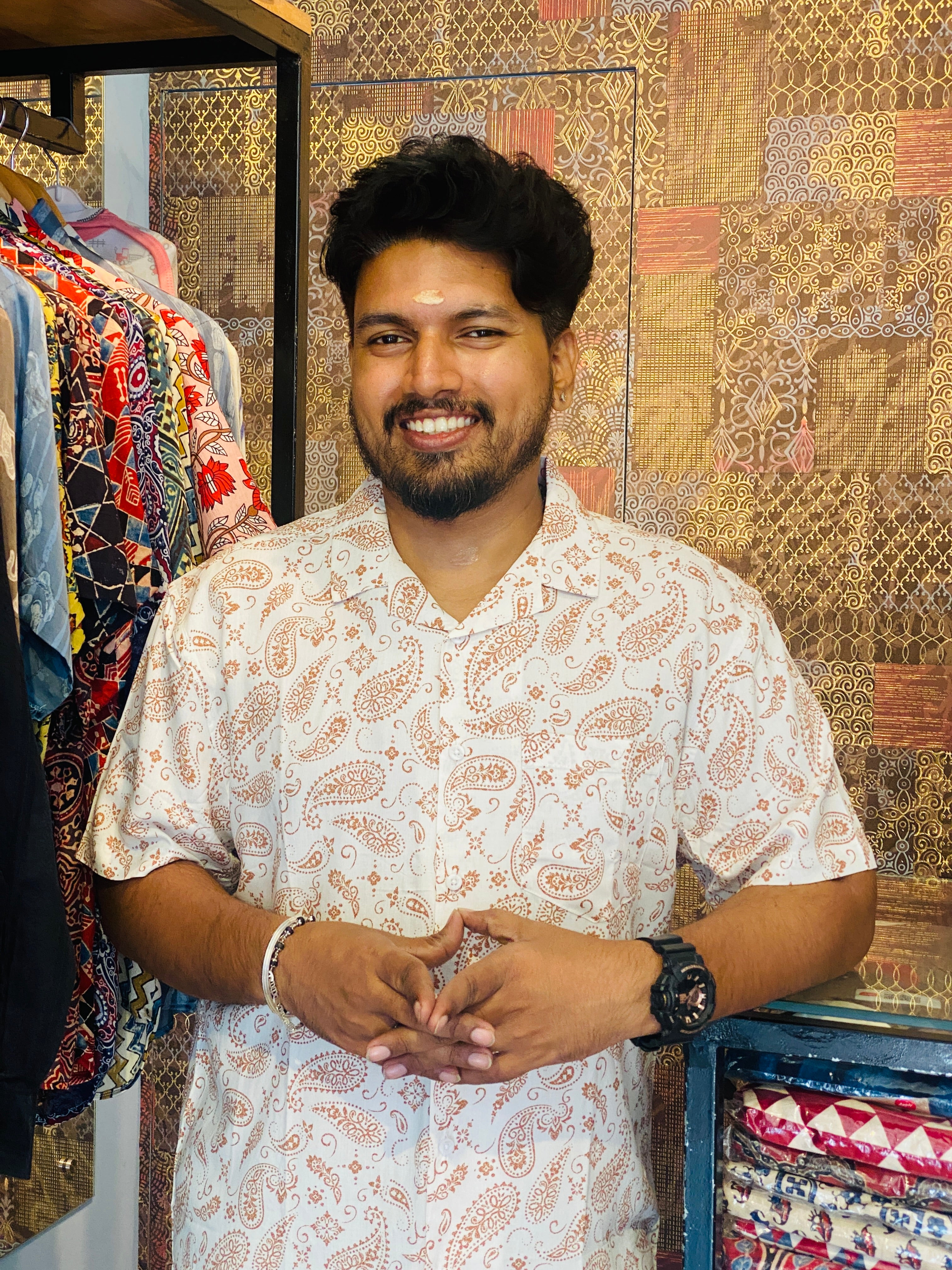 BeZyD ORCHARD - White Premium Rayon Mango Motif Printed Shirt